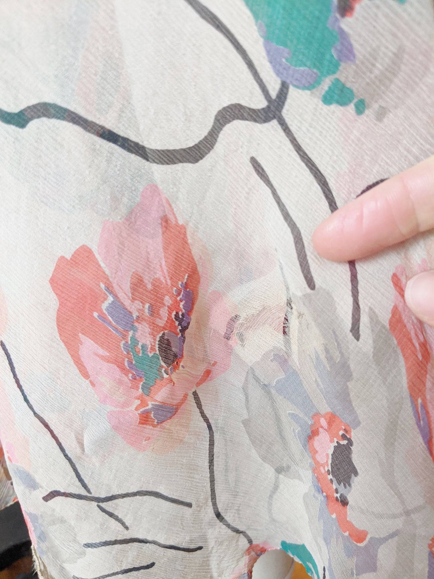 1930s Art Deco Poppy Print Tissue Silk Skirt | S