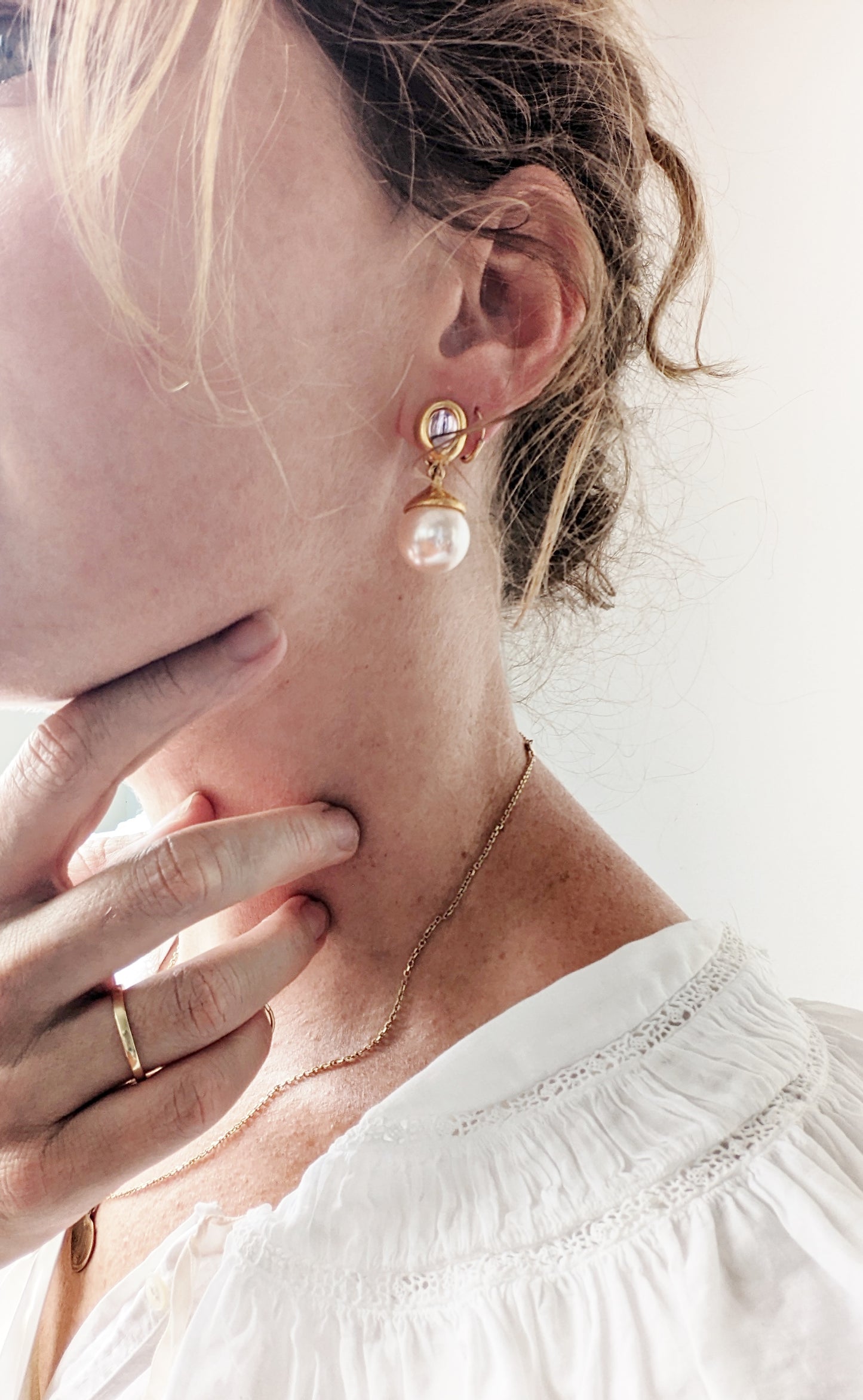 90s Pearl Drop and Gripoix Fashion Earrings by Monet