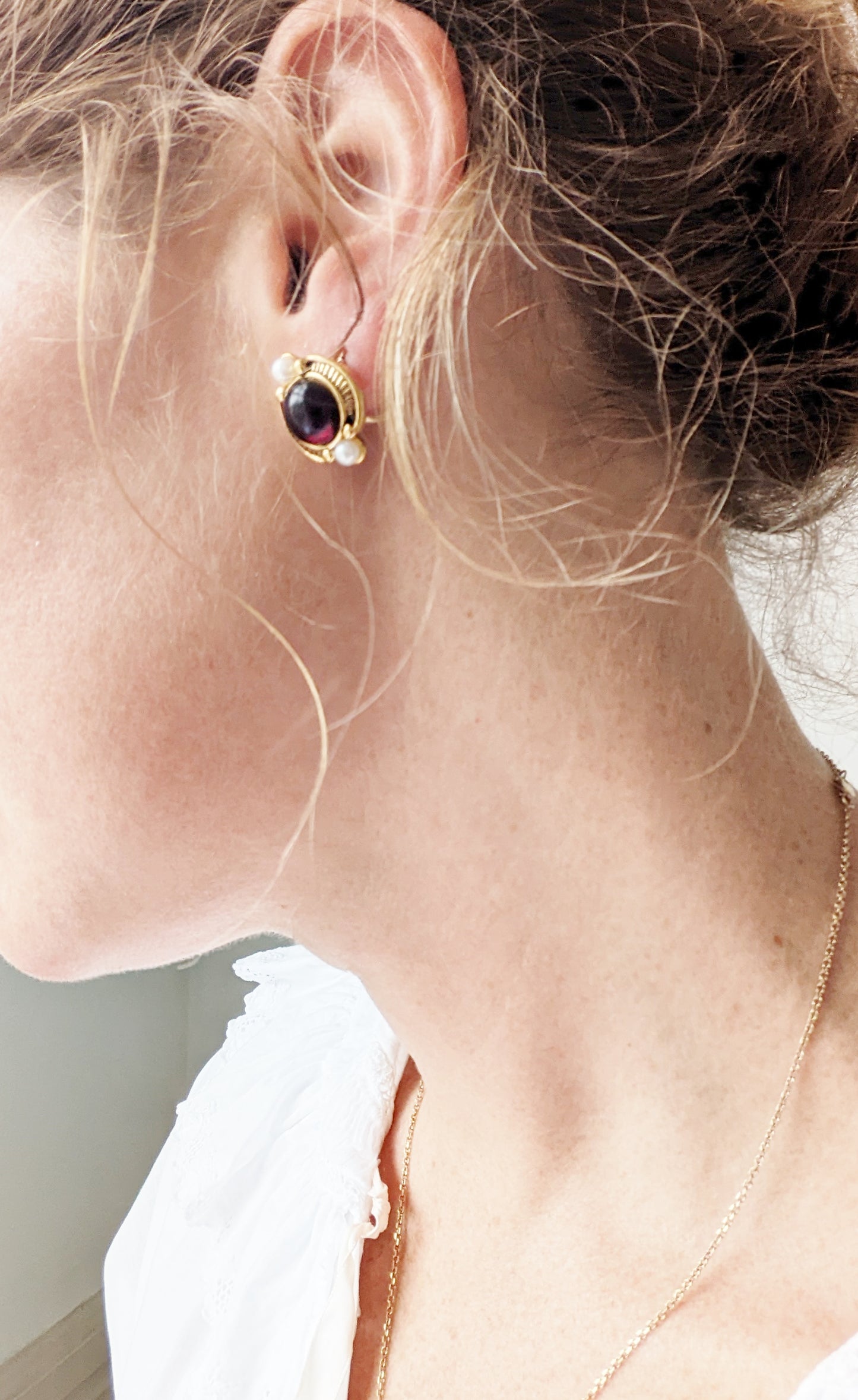 90s Gripoix-Style Ruby Red and Pearl Studs by Napier