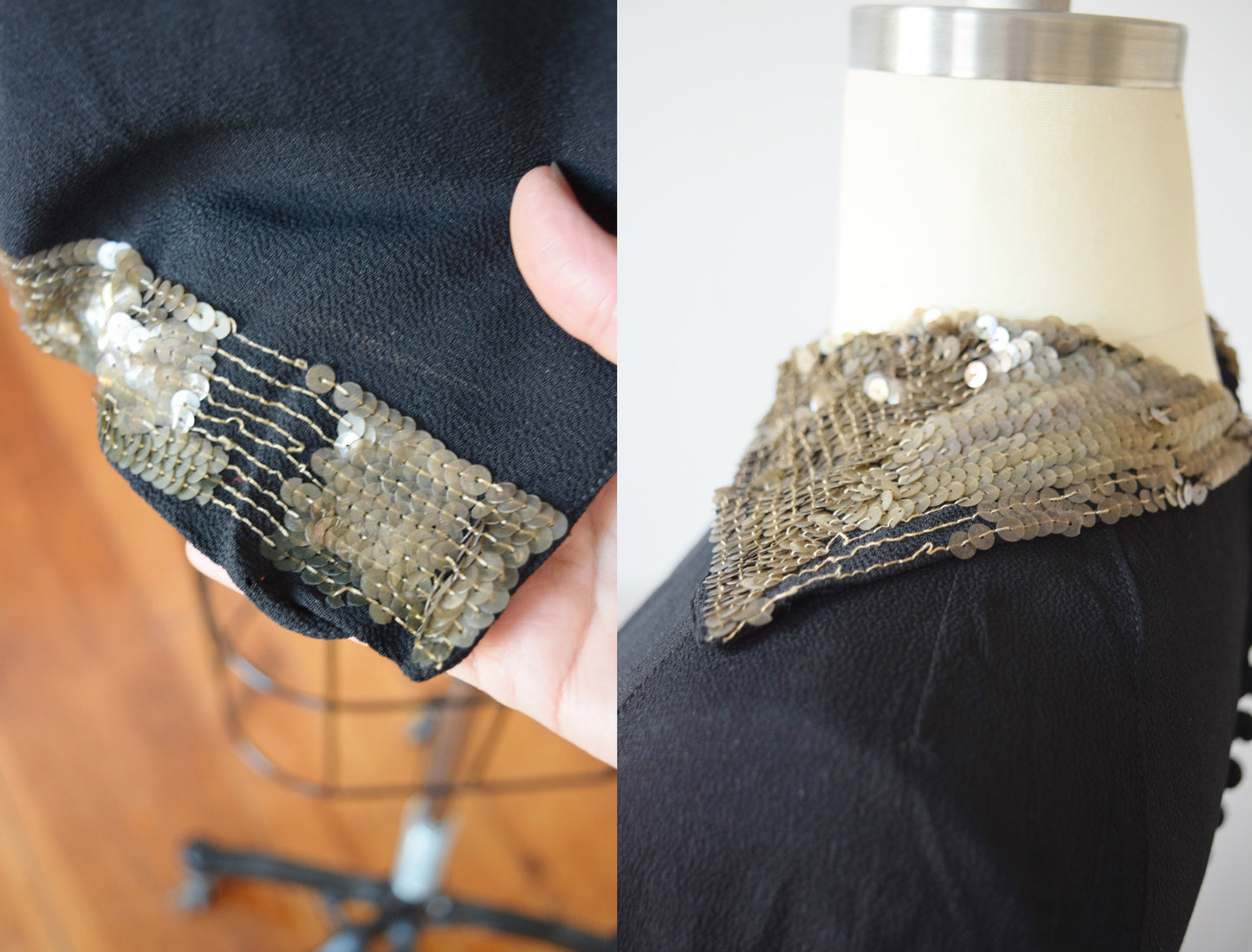 1930s Sequin Trimmed Rayon Blouse | S/M
