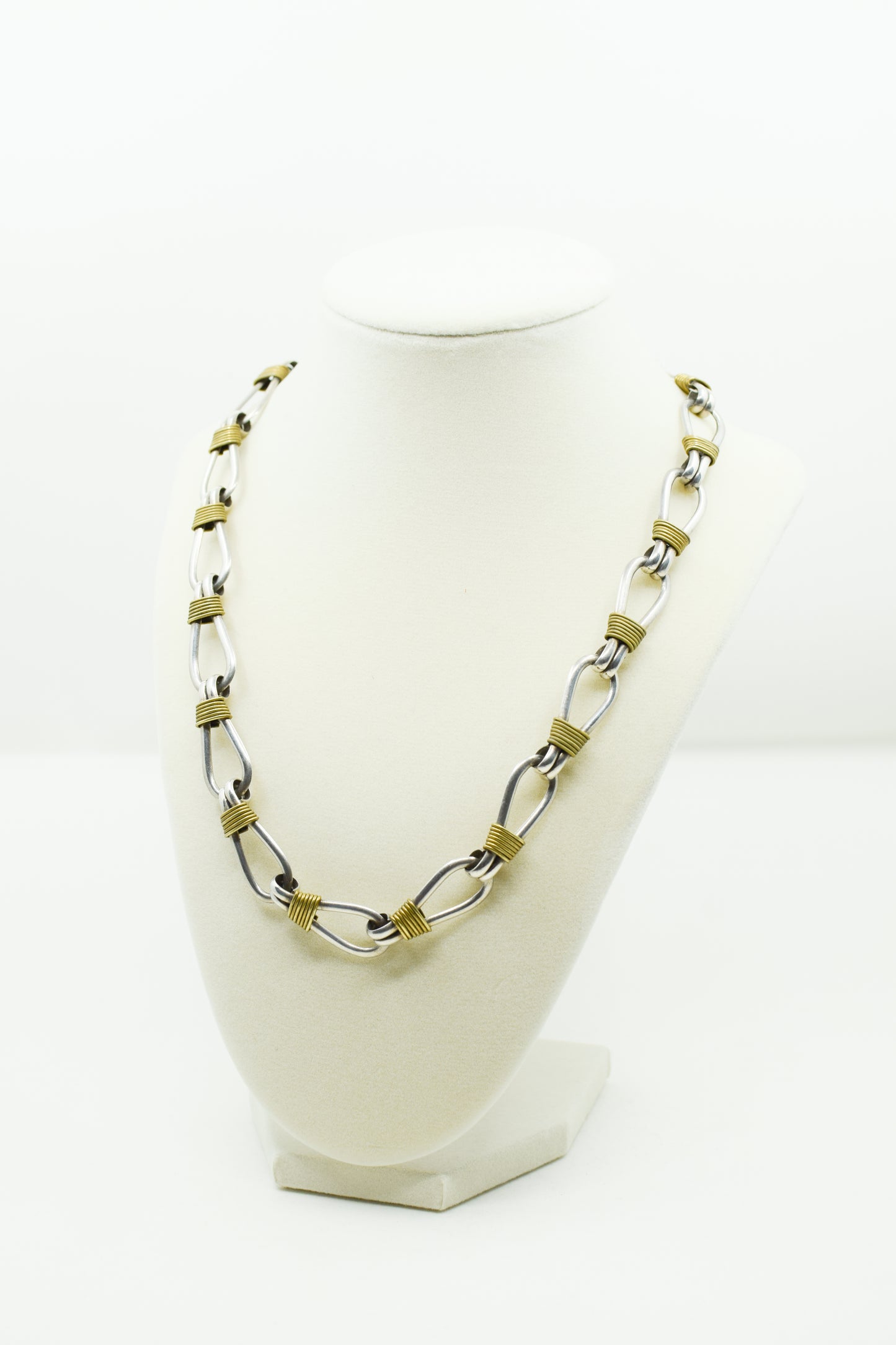 Vintage Sterling Silver and Brass Link Necklace