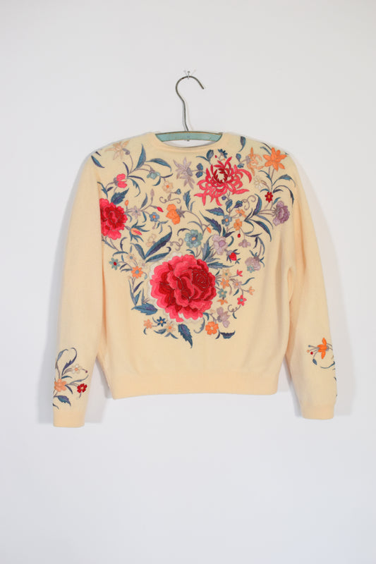 50s Embroidered Cashmere Cardigan by Malouf | S