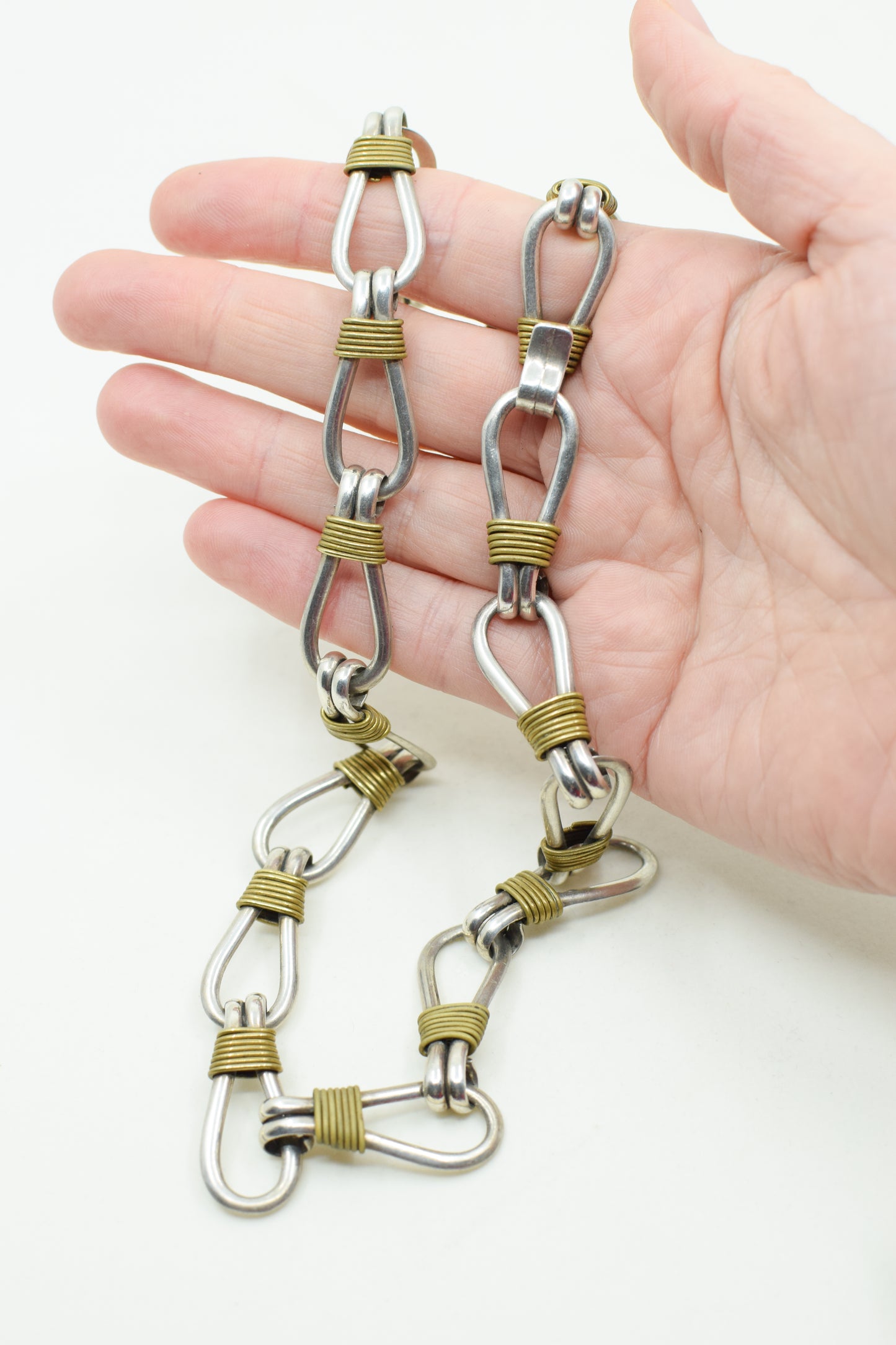 Vintage Sterling Silver and Brass Link Necklace