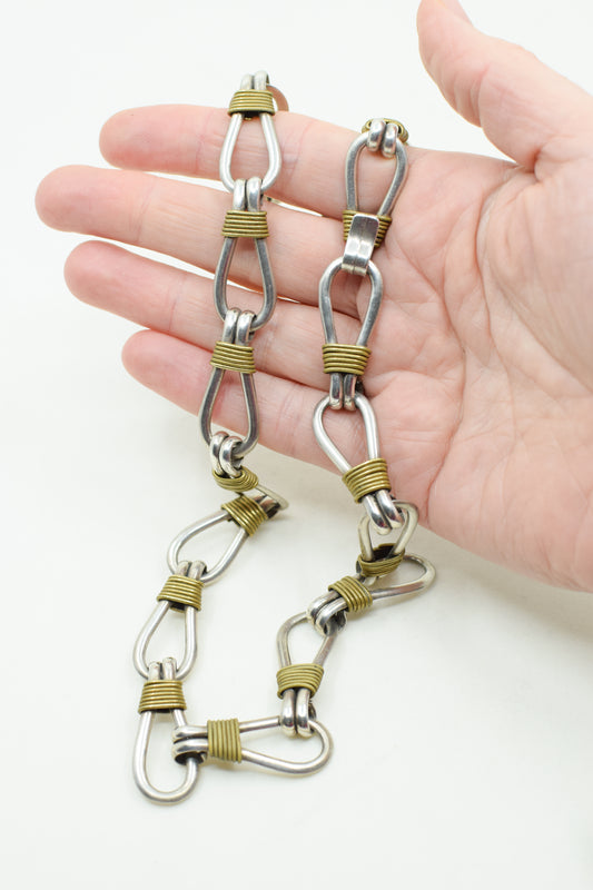 Vintage Sterling Silver and Brass Link Necklace
