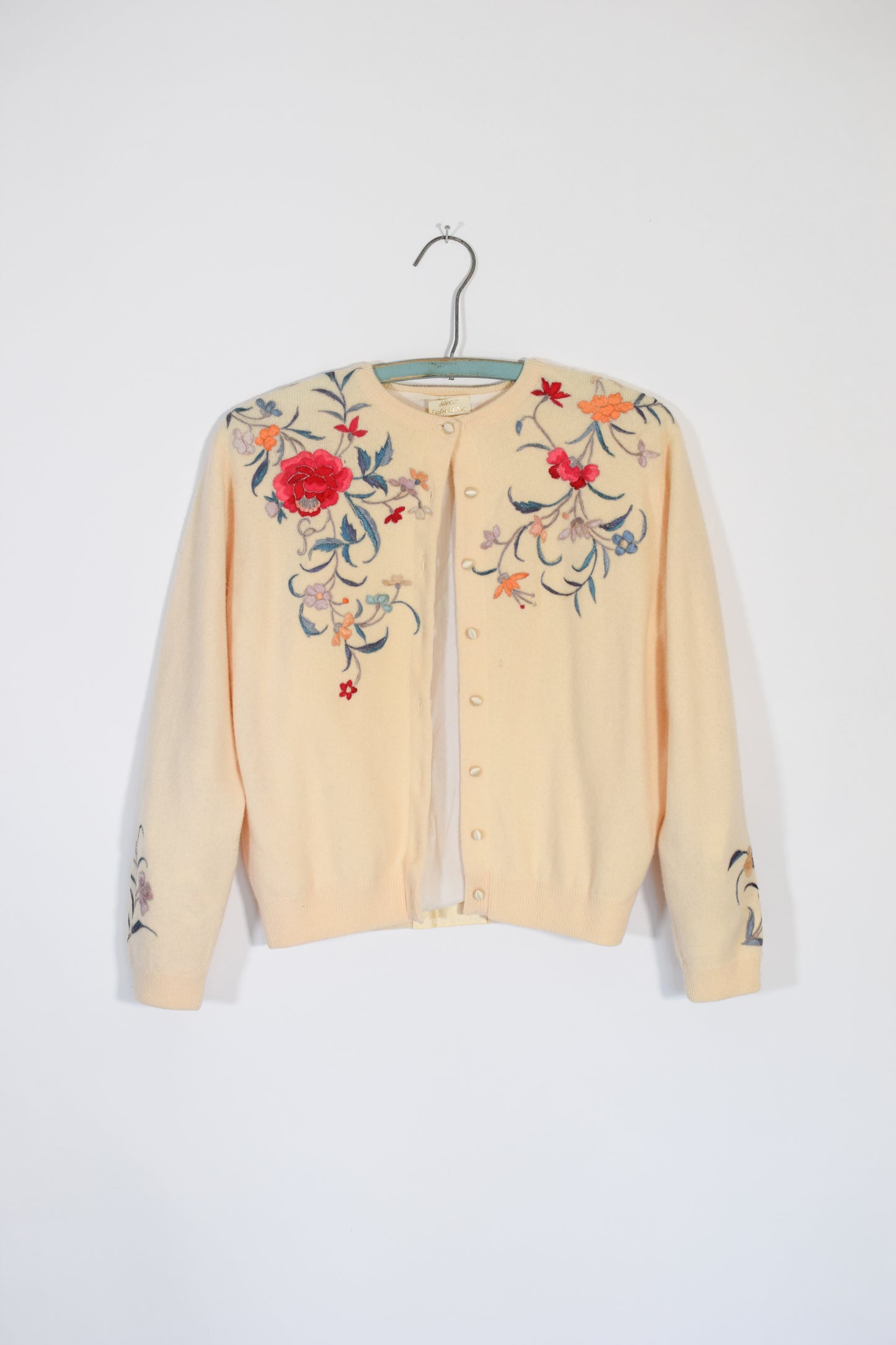 50s Embroidered Cashmere Cardigan by Malouf | S