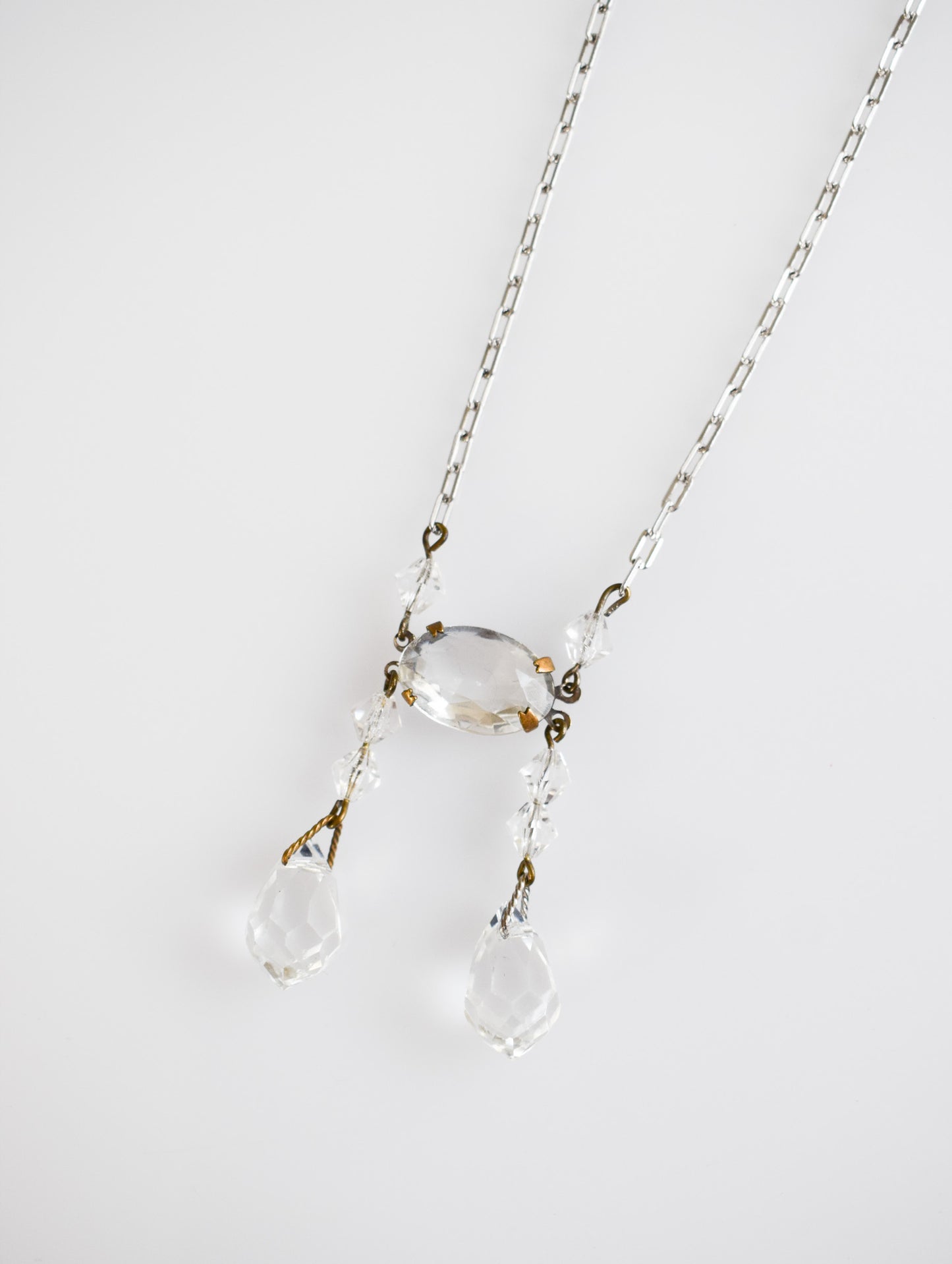 Art Deco Sterling and Crystal Pendant Necklace