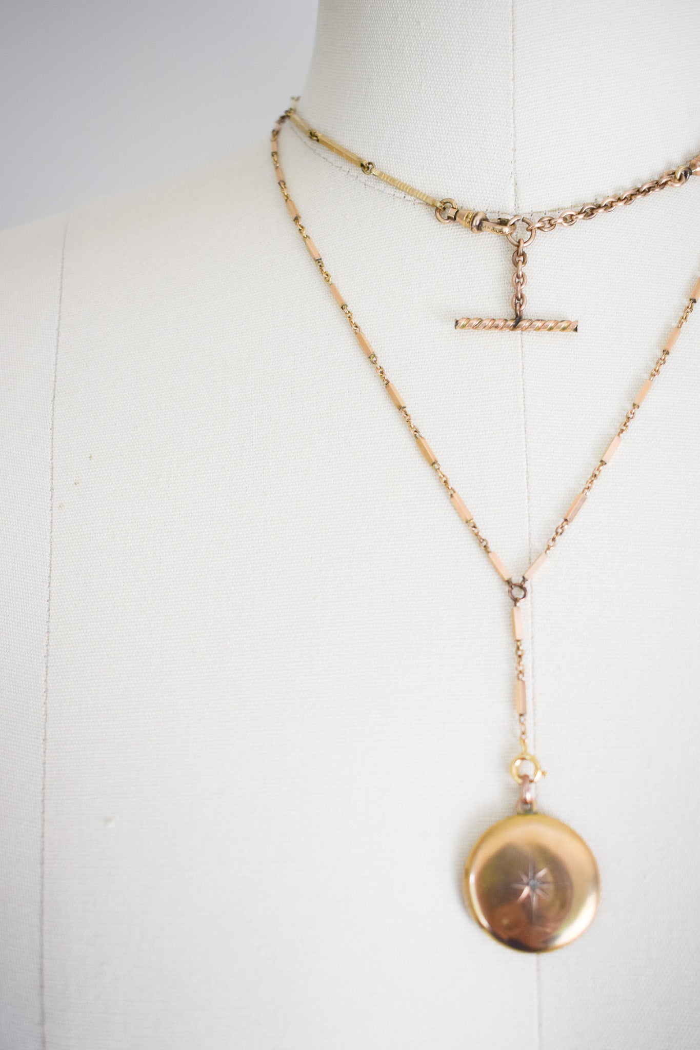 Antique Gold-fill Fob Chain Necklace | Bar Chain