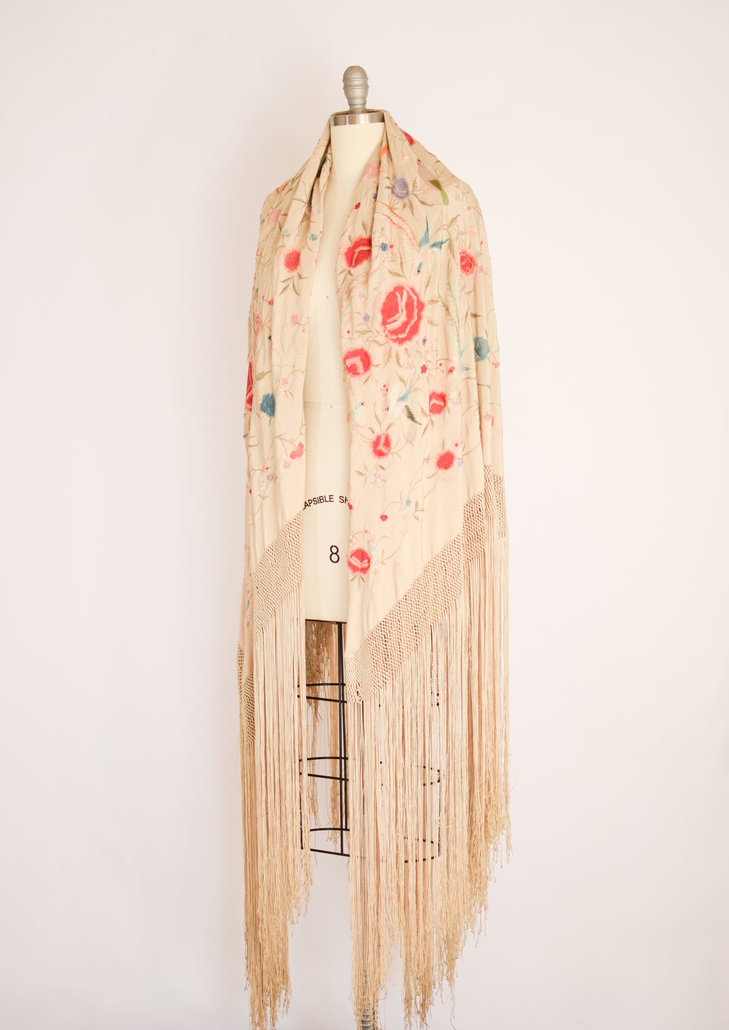 Antique Silk Embroidered Piano Shawl