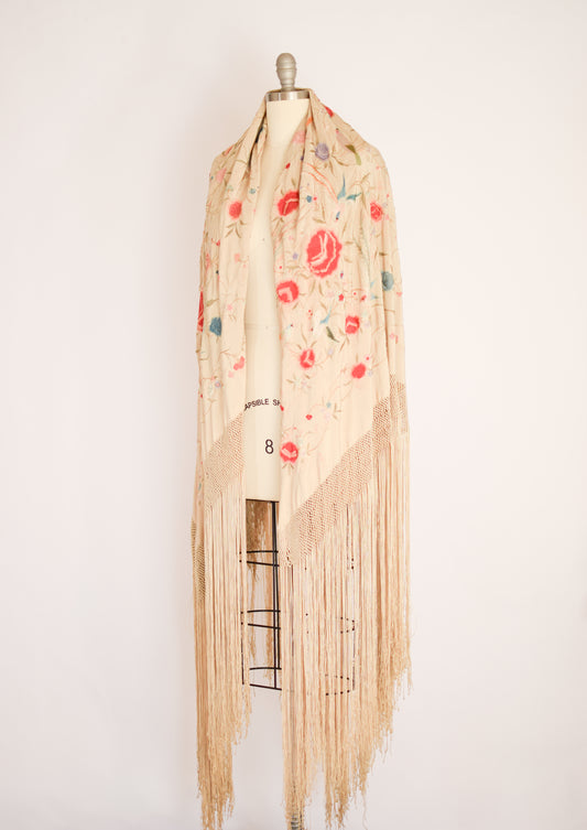 Antique Silk Embroidered Piano Shawl