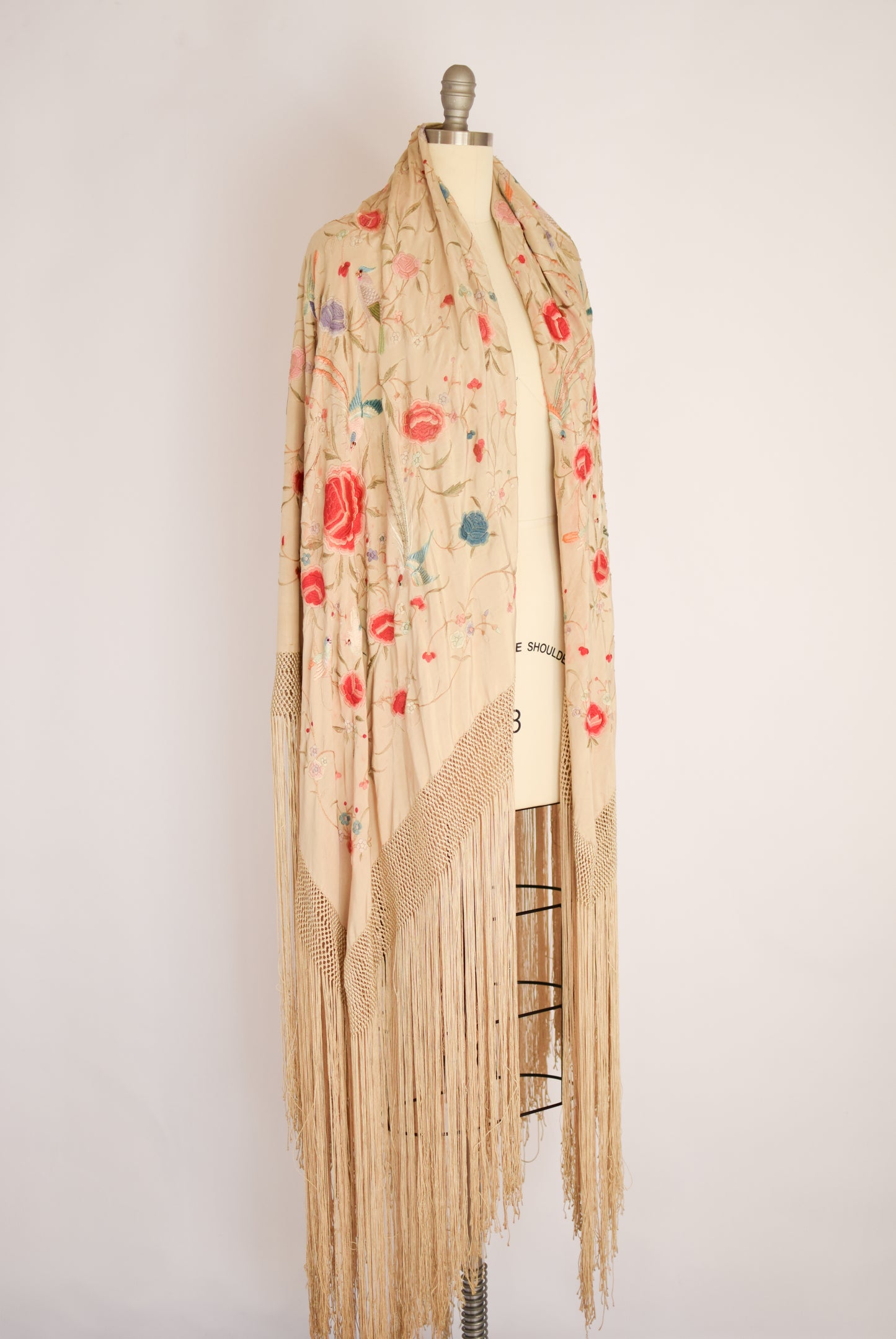 Antique Silk Embroidered Piano Shawl