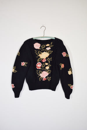 1980s Floral Knit Sweater | S
