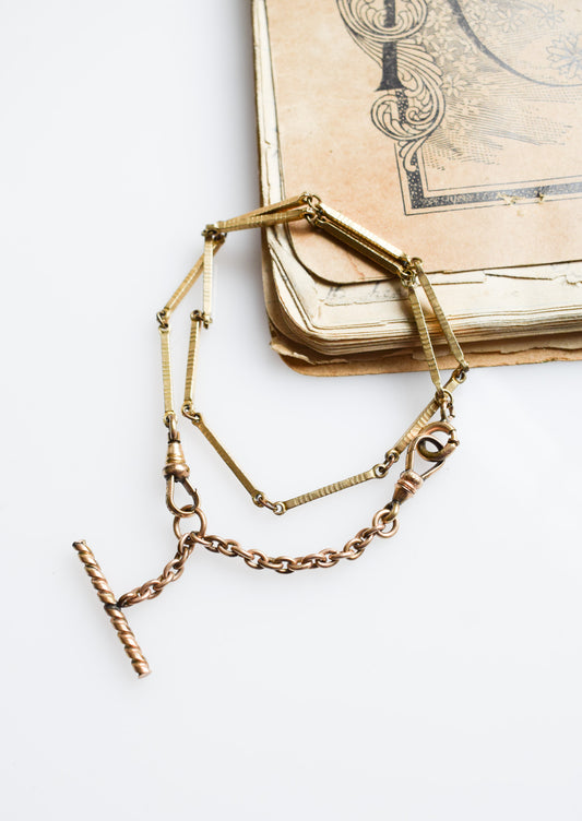 Antique Gold-fill Fob Chain Necklace | Bar Chain