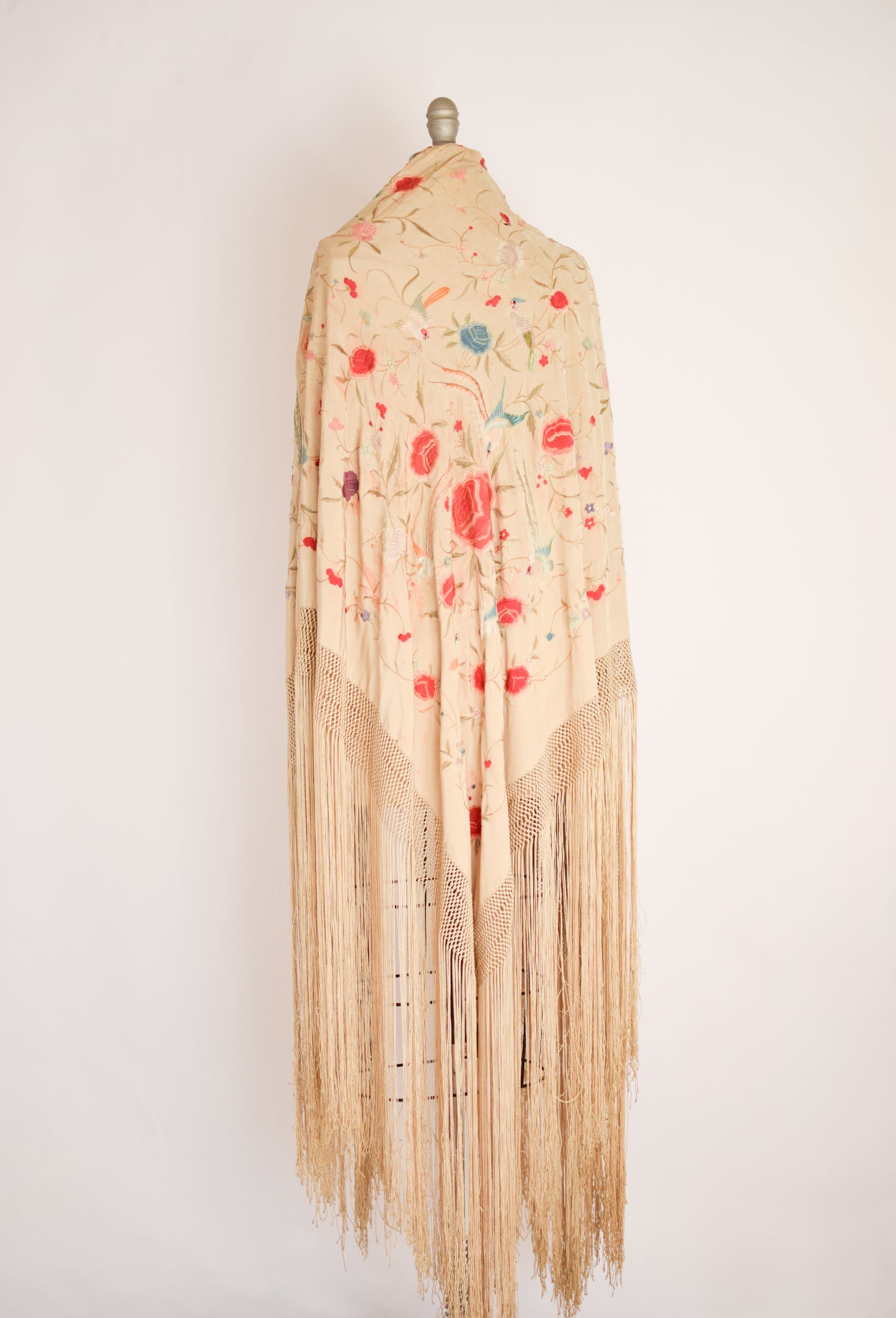 Antique Silk Embroidered Piano Shawl