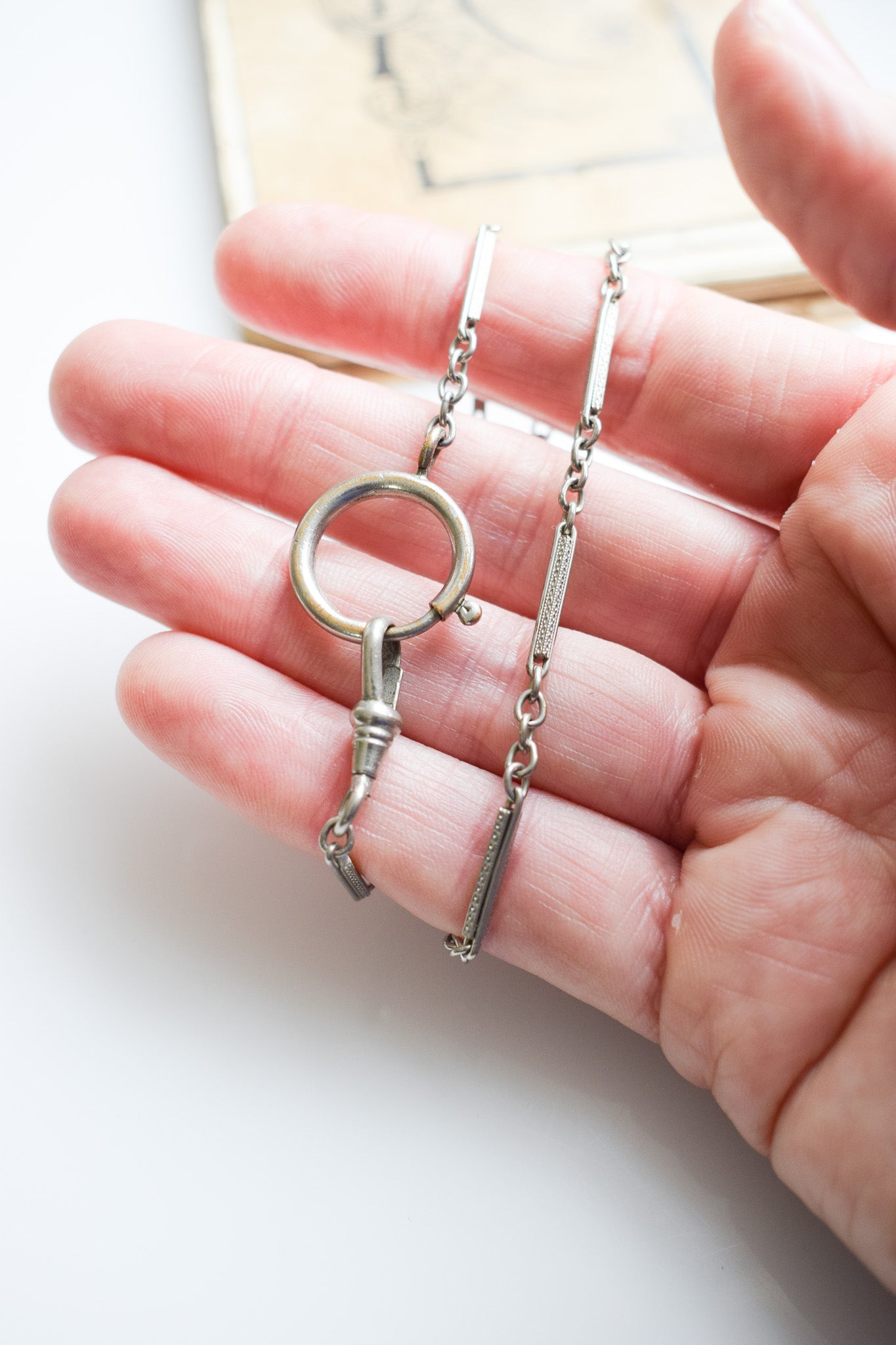 Antique Art Deco Silver Fob Chain Necklace / Bracelet