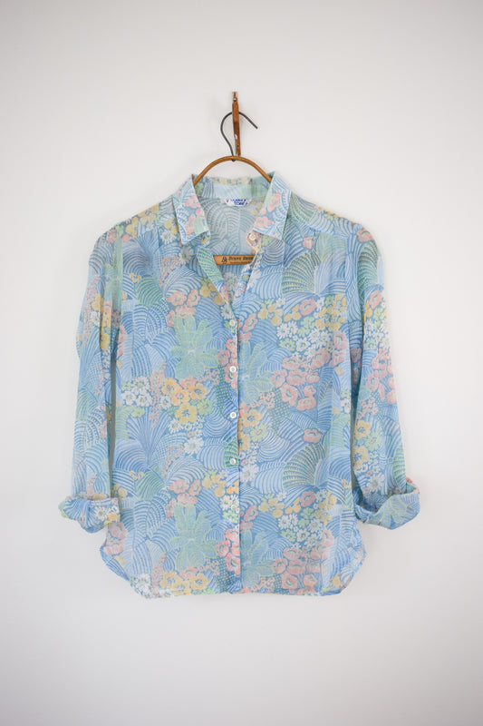 1970s Pastel Floral Blouse | S