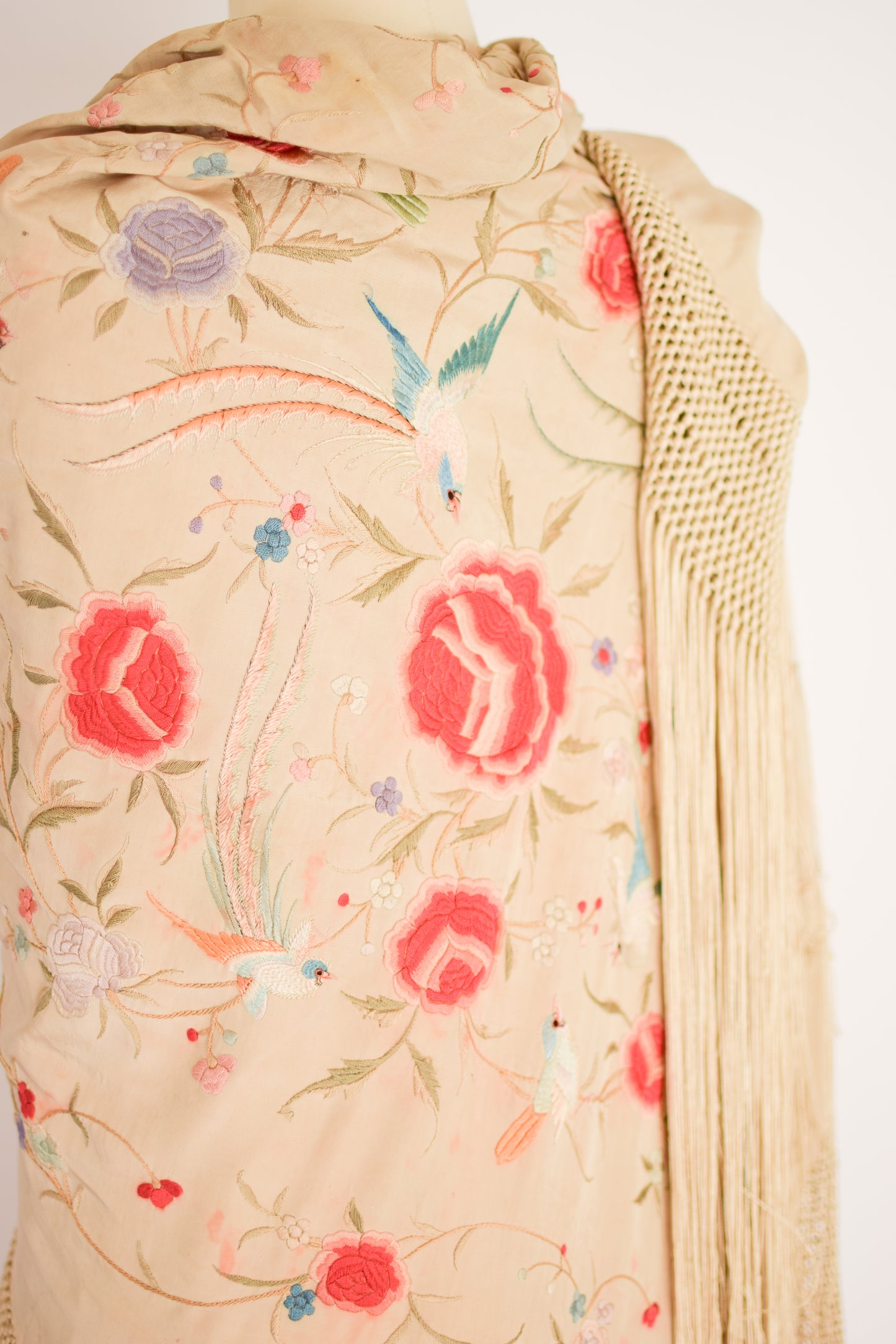 Antique Silk Embroidered Piano Shawl