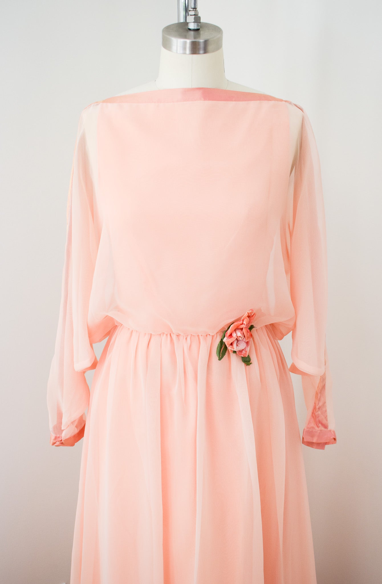 1970s Jean Varon Peach Chiffon Gown | XS