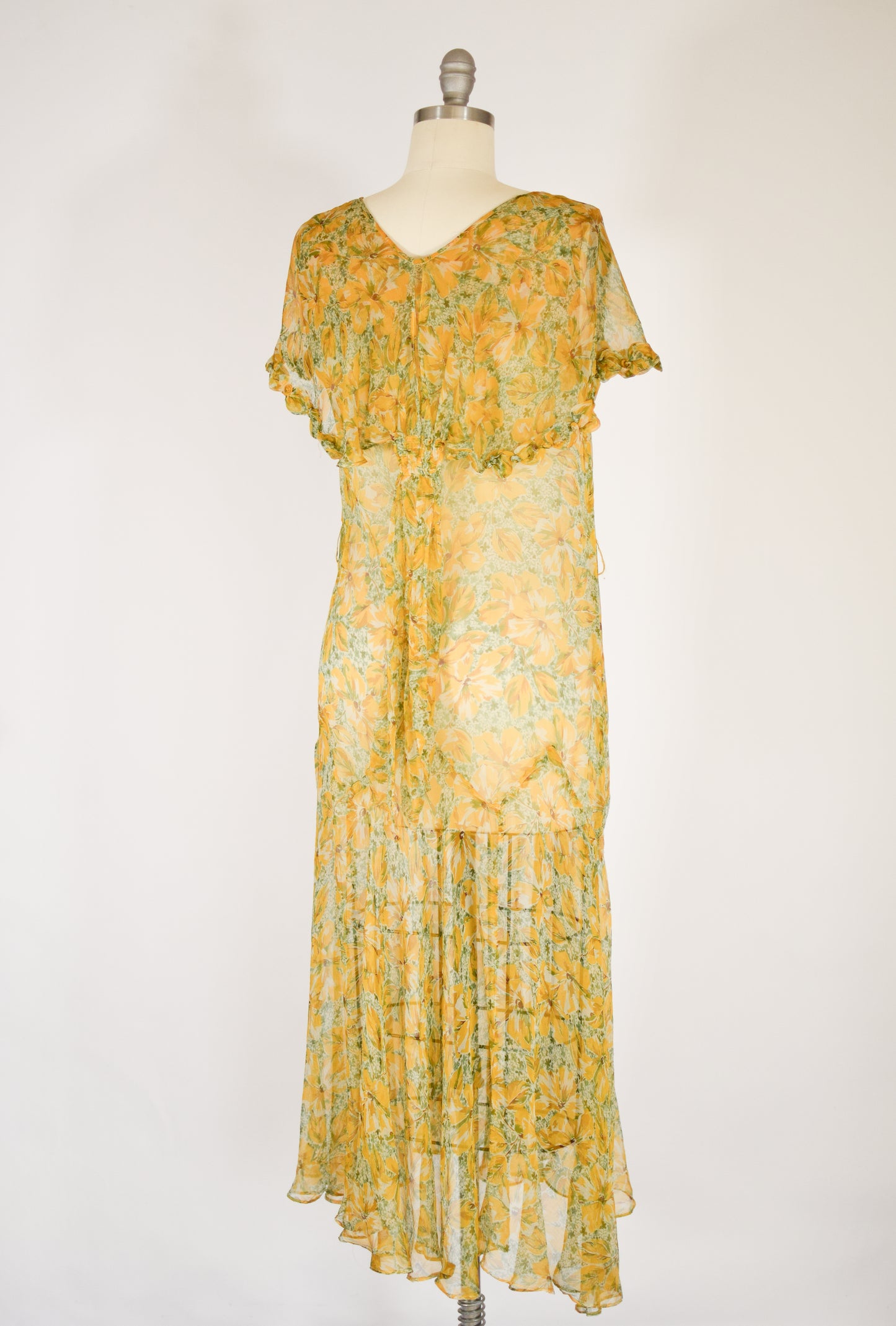 Antique 1920s/30s Tissue Silk Floral Gown | S/M