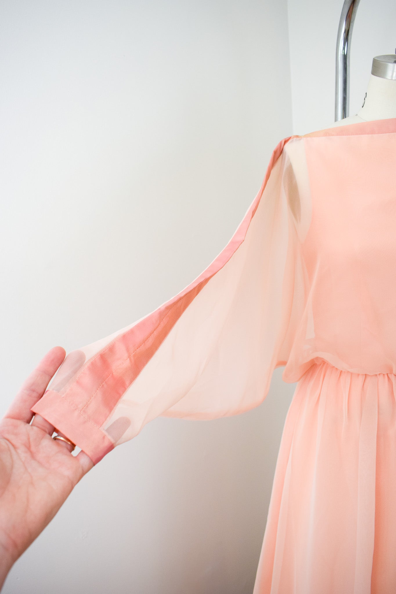 1970s Jean Varon Peach Chiffon Gown | XS