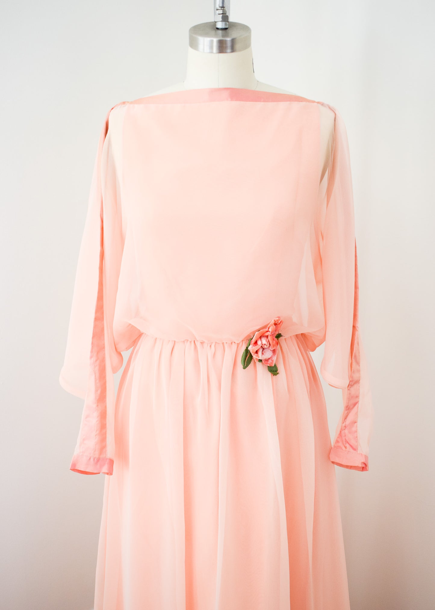 1970s Jean Varon Peach Chiffon Gown | XS