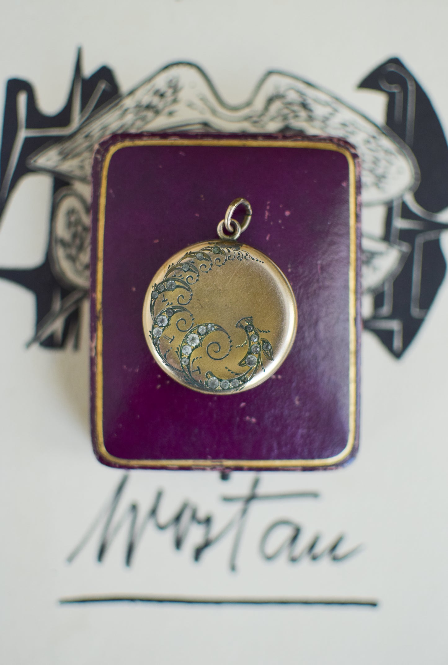 Antique Gold Fill Locket with Rhinestone Accents