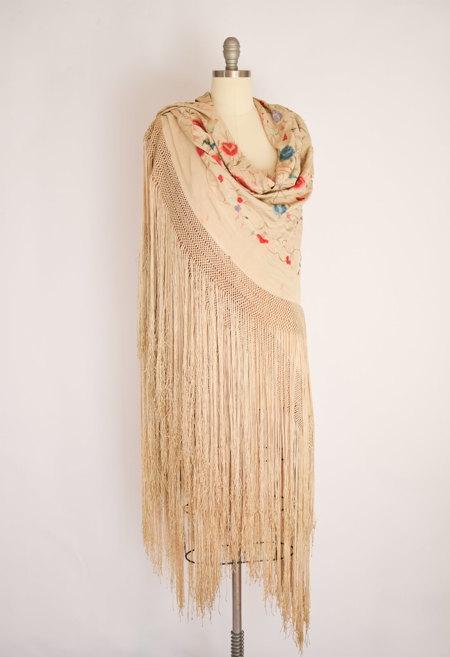 Antique Silk Embroidered Piano Shawl