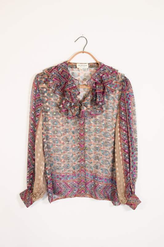 Vintage Silk Farm Blouse | S/M