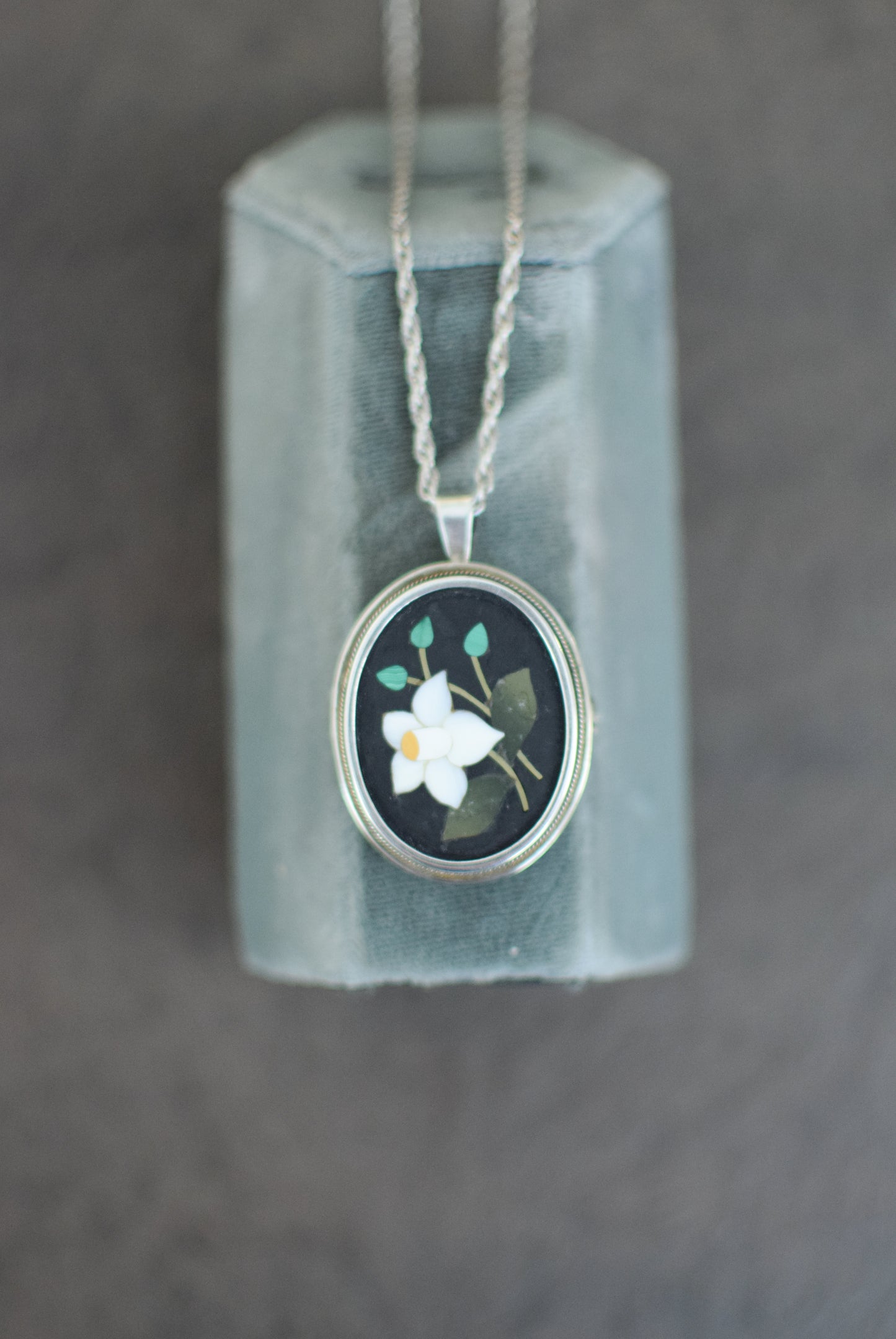 Vintage Pietra Dura and Silver Convertible Pendant/Brooch