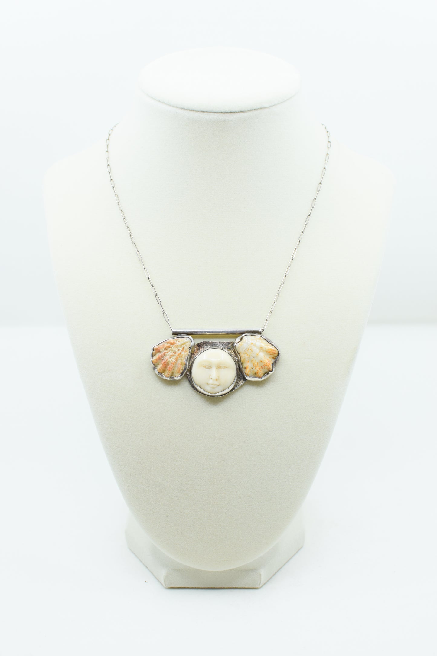 Vintage Shell and Moon Pendant Necklace