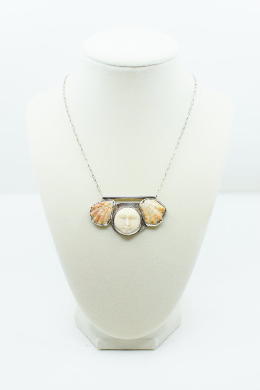 Vintage Shell and Moon Pendant Necklace