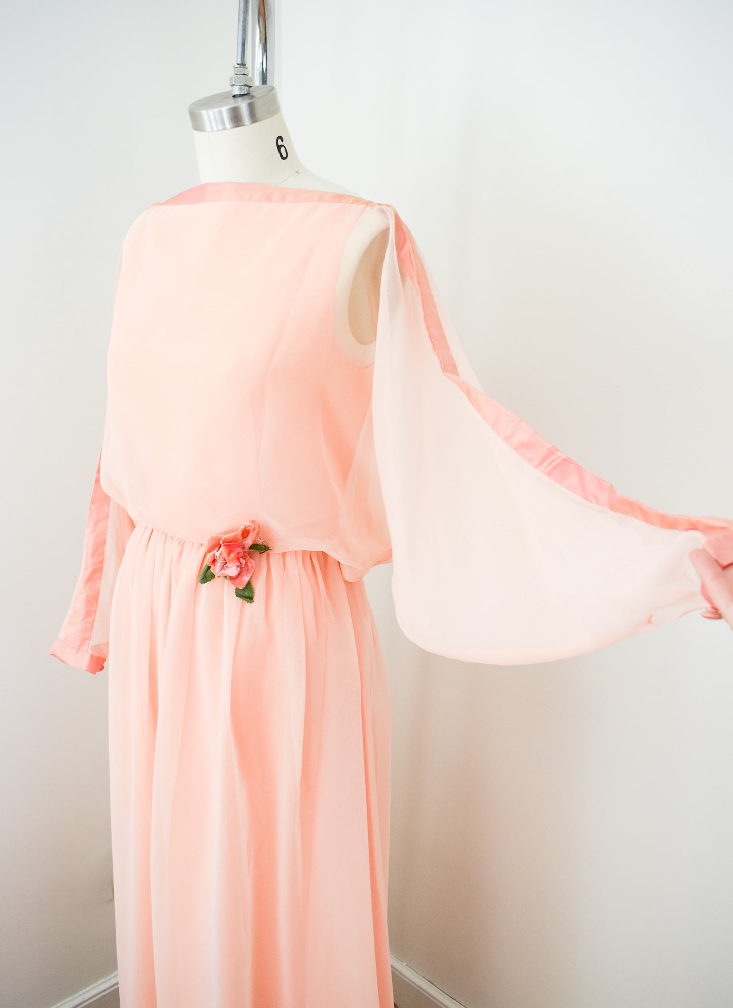 1970s Jean Varon Peach Chiffon Gown | XS