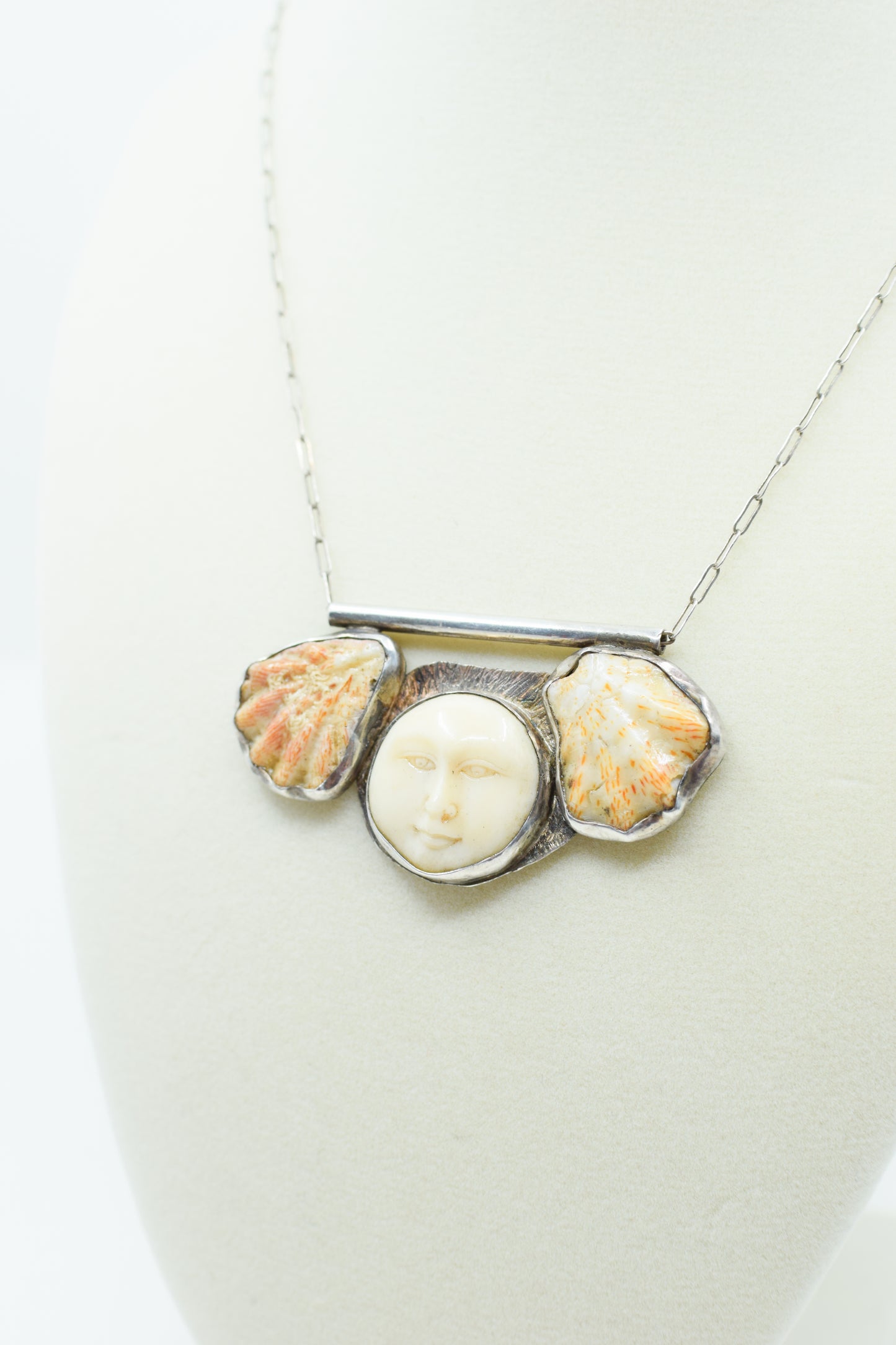 Vintage Shell and Moon Pendant Necklace