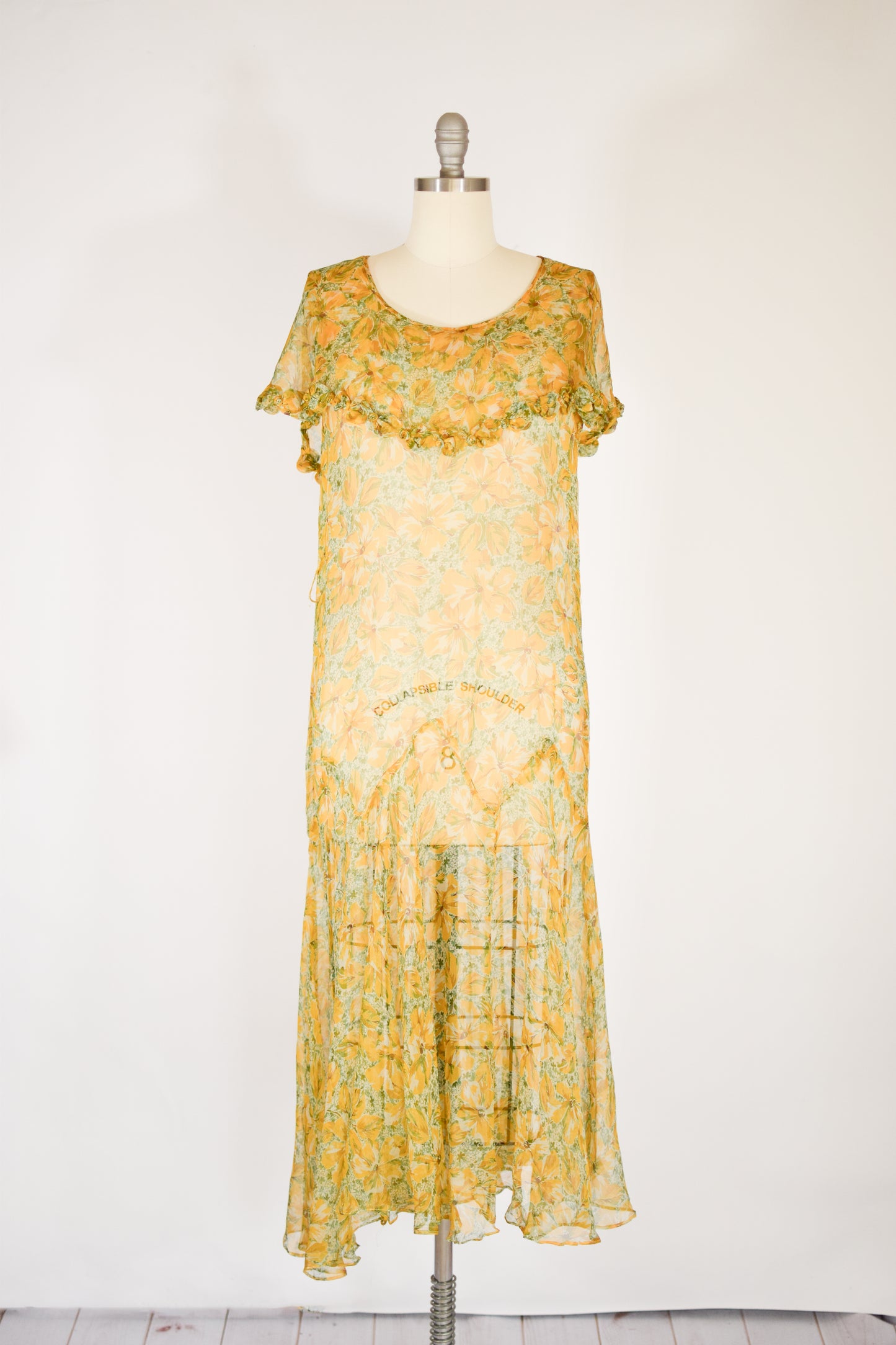 Antique 1920s/30s Tissue Silk Floral Gown | S/M