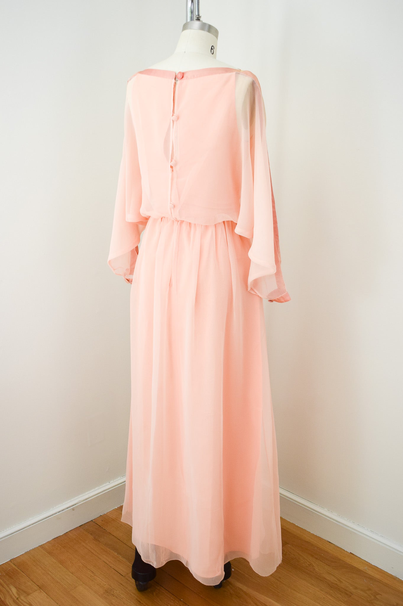 1970s Jean Varon Peach Chiffon Gown | XS