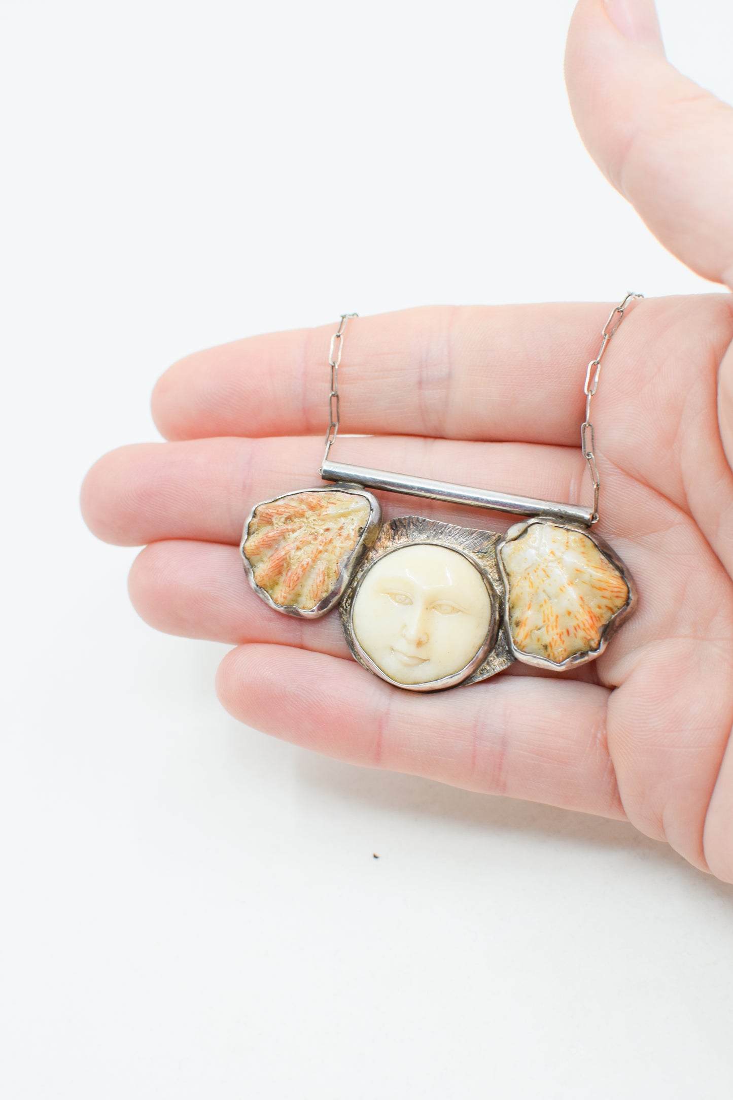 Vintage Shell and Moon Pendant Necklace