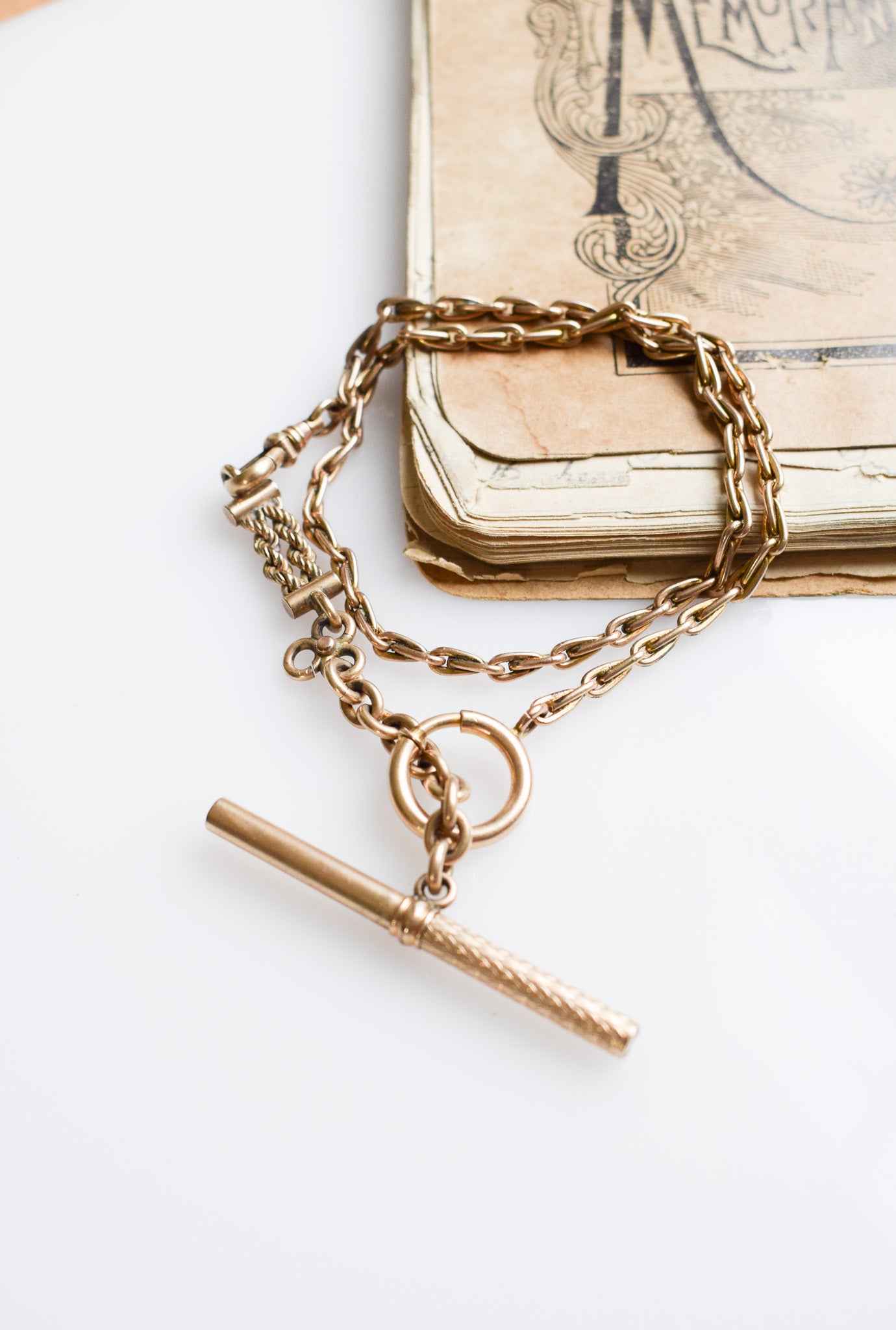 Antique Gold-fill Fob Chain Necklace with T-bar