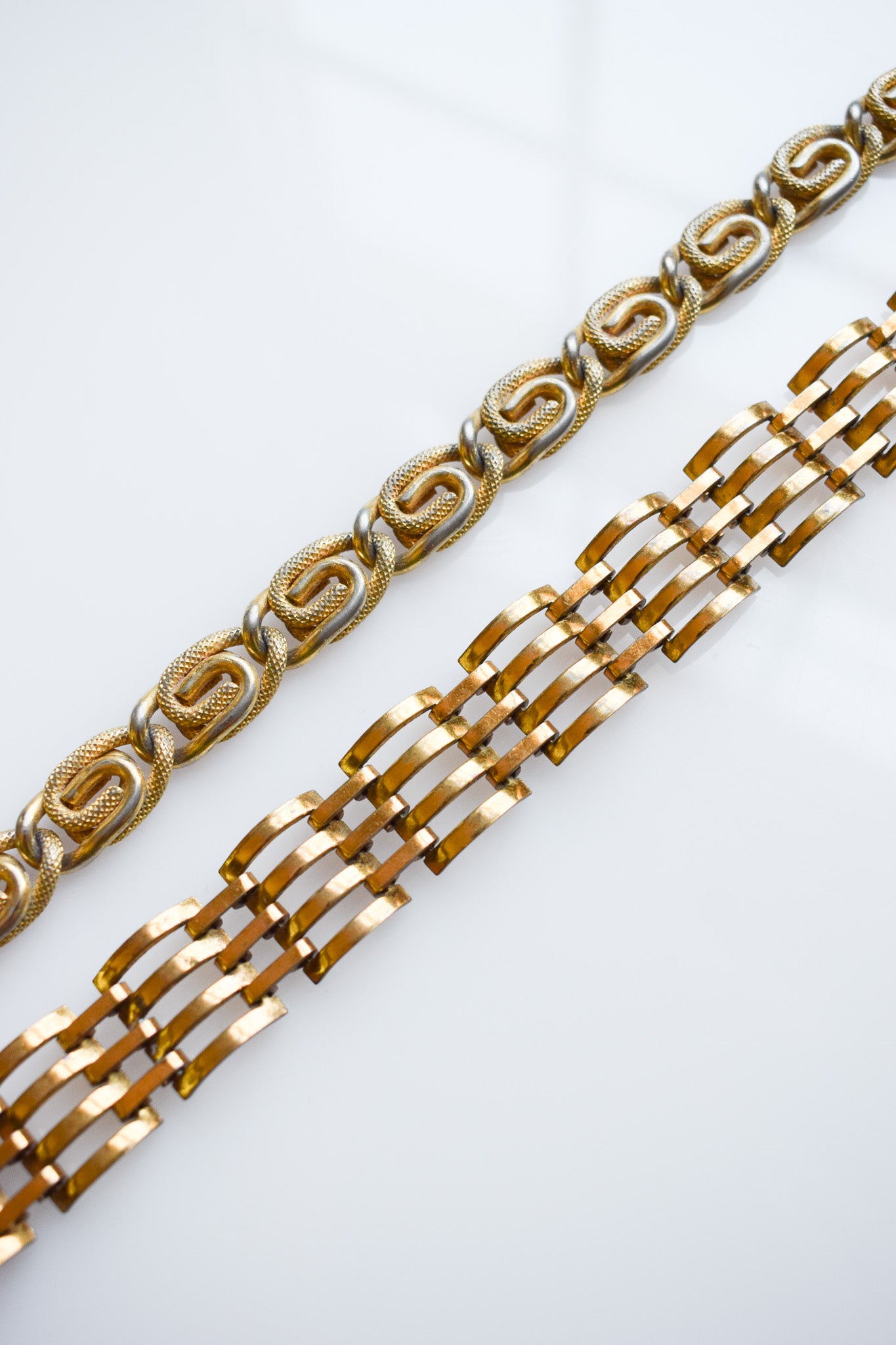 Paired Vintage Chunky Gold Link Bracelets