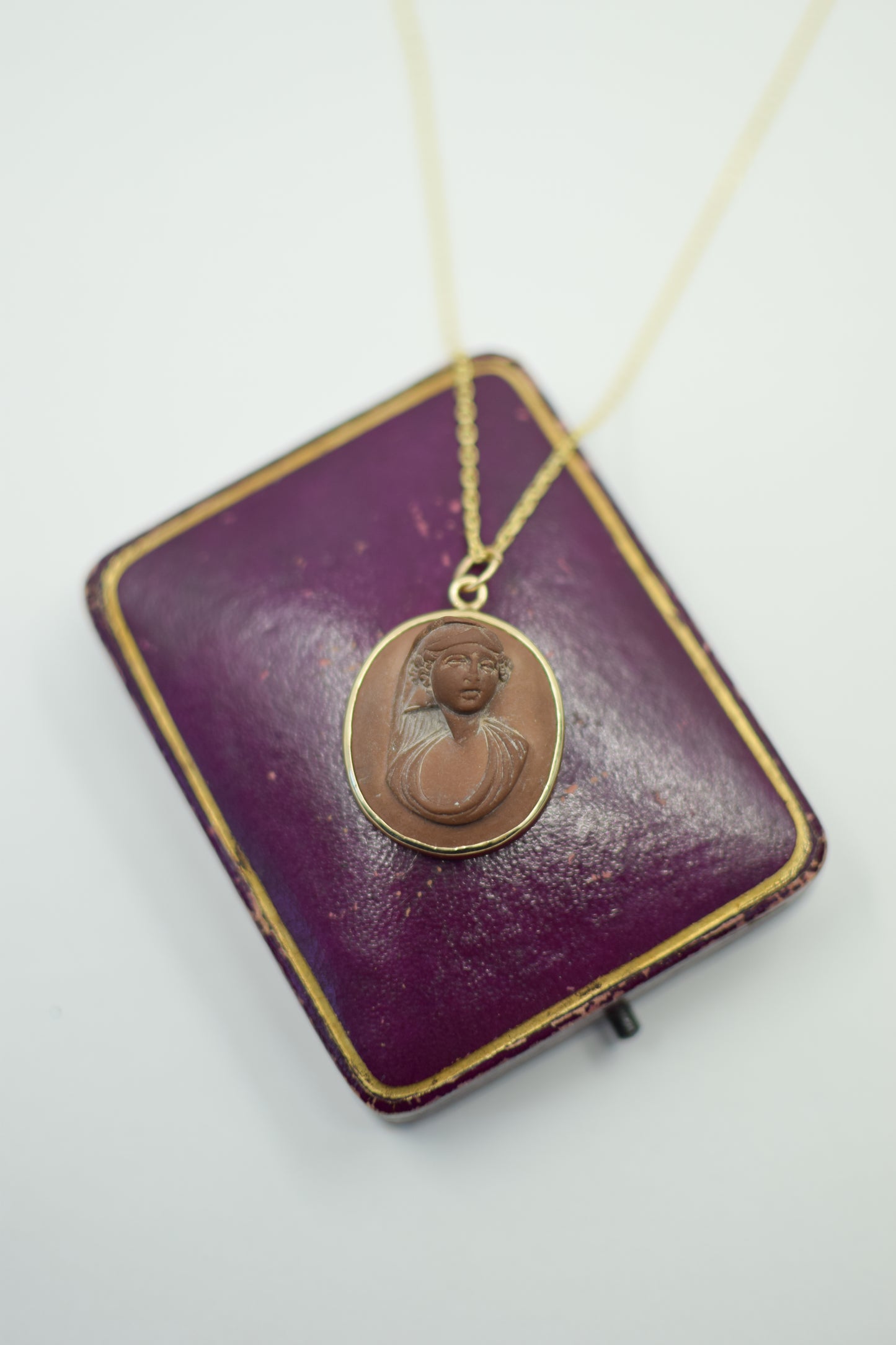 Antique Italian Lava Cameo and 14 Kt Gold Pendant
