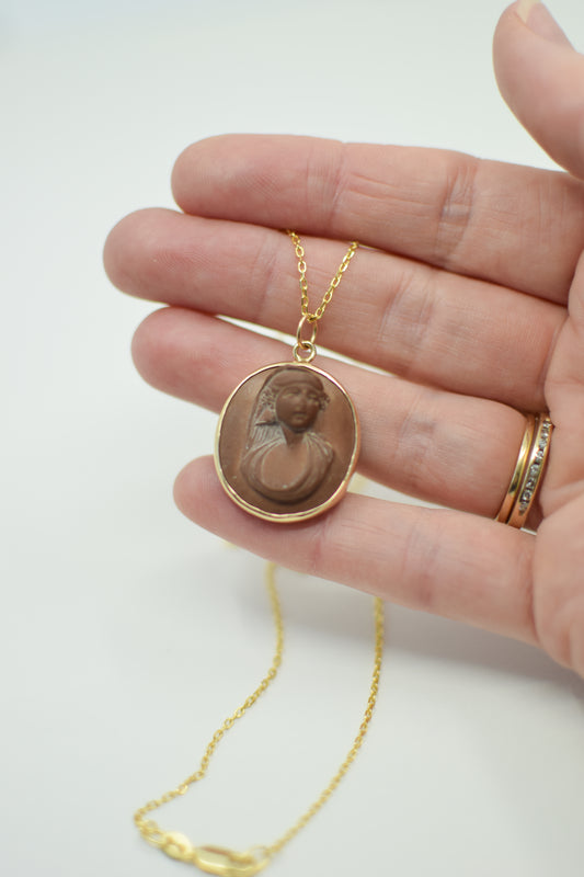 Antique Italian Lava Cameo and 14 Kt Gold Pendant