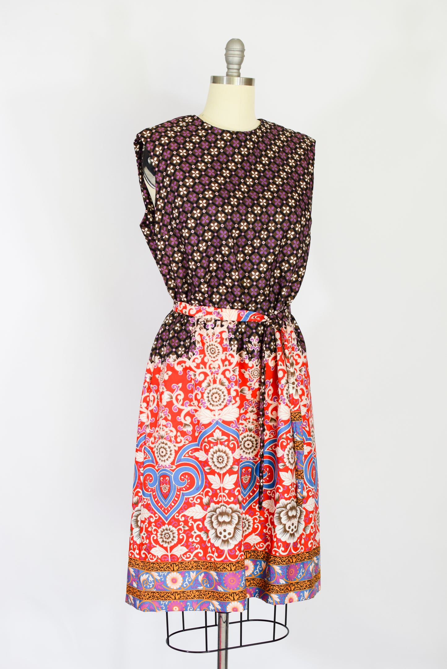 1960s Silk Mixed Print Dress | L