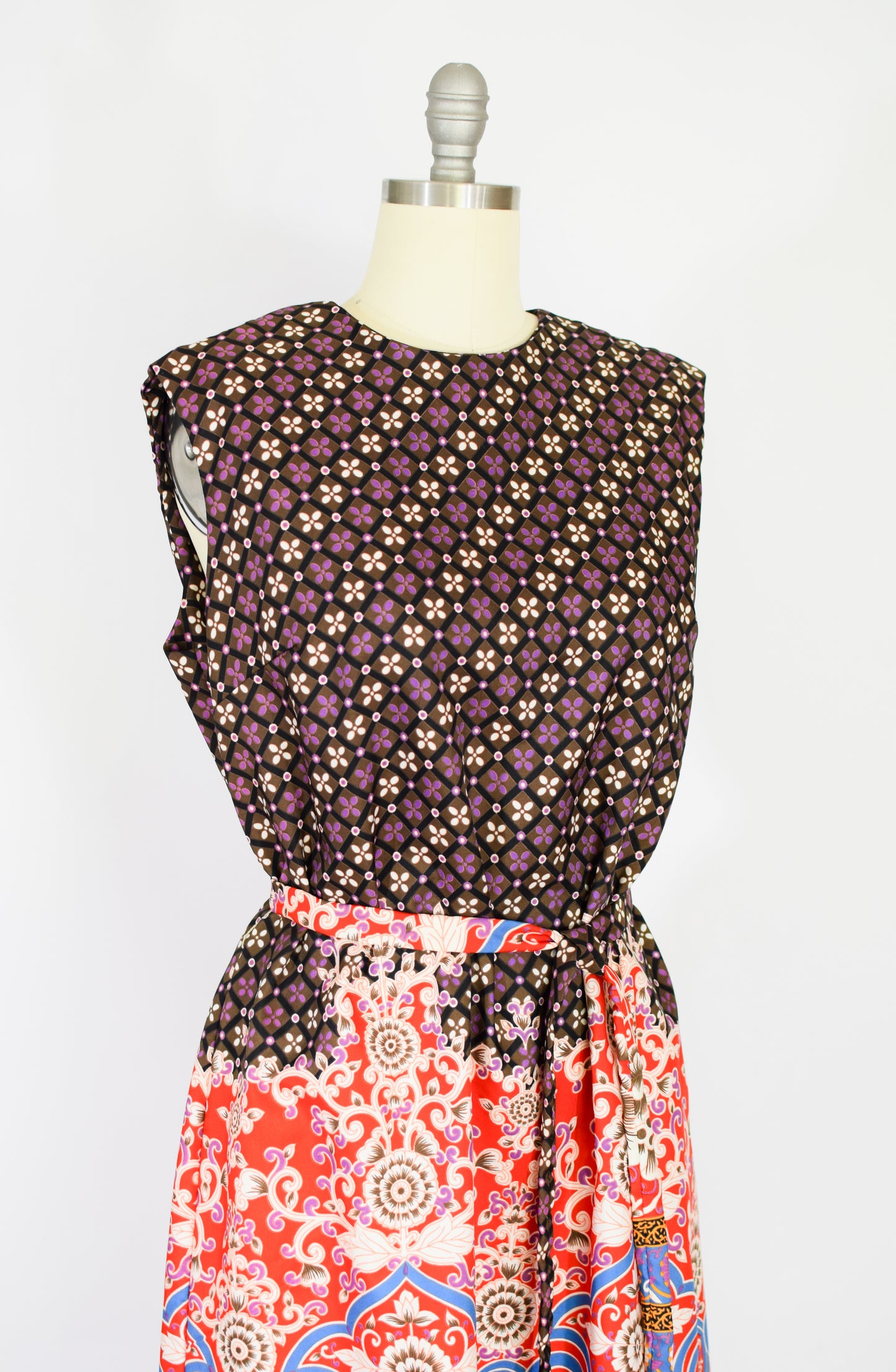 1960s Silk Mixed Print Dress | L
