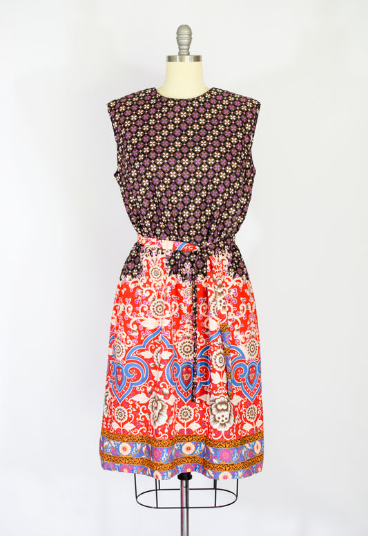 1960s Silk Mixed Print Dress | L
