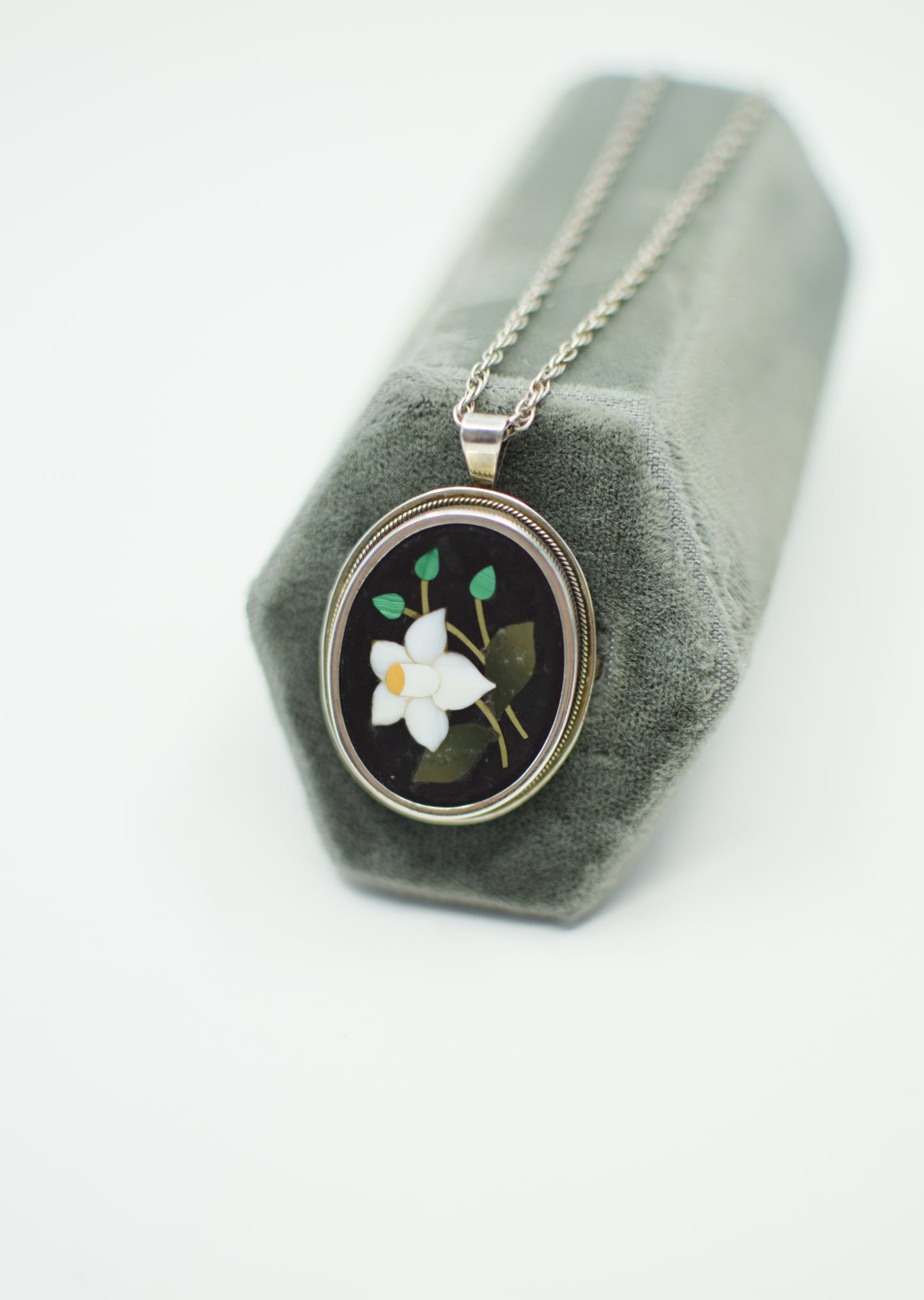 Vintage Pietra Dura and Silver Convertible Pendant/Brooch