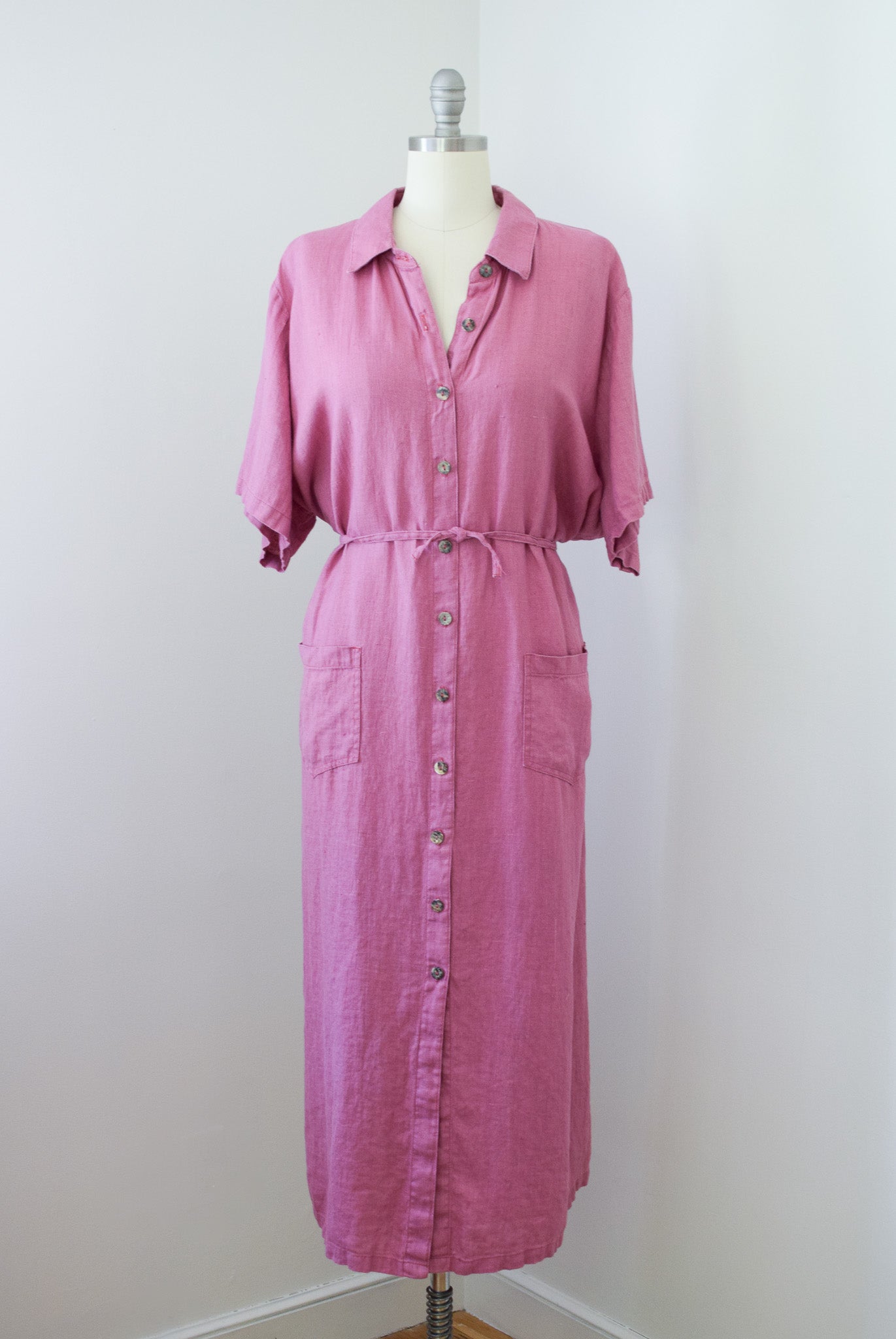 Vintage Mauve Linen Button Front Dress | L/XL/XXL