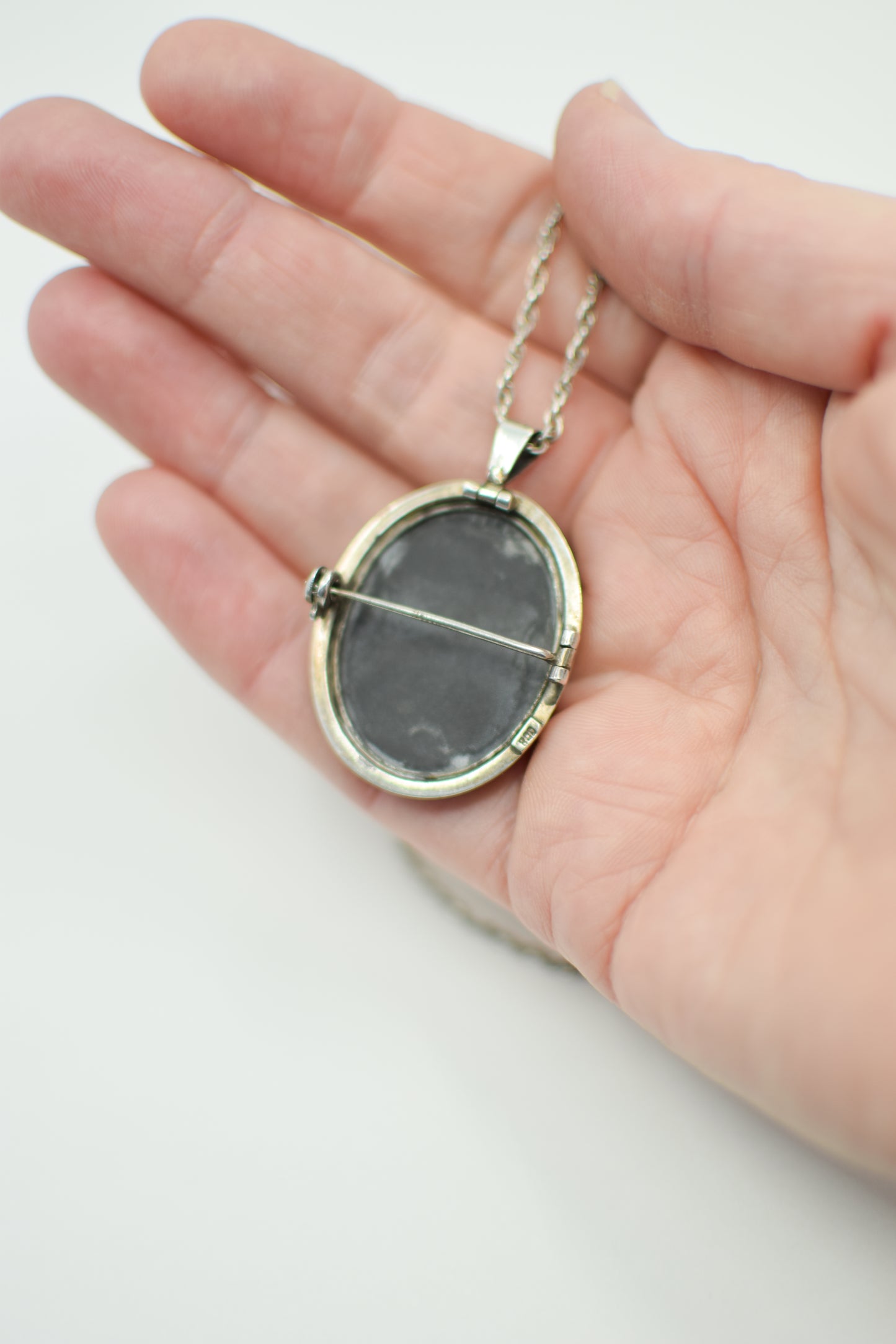 Vintage Pietra Dura and Silver Convertible Pendant/Brooch