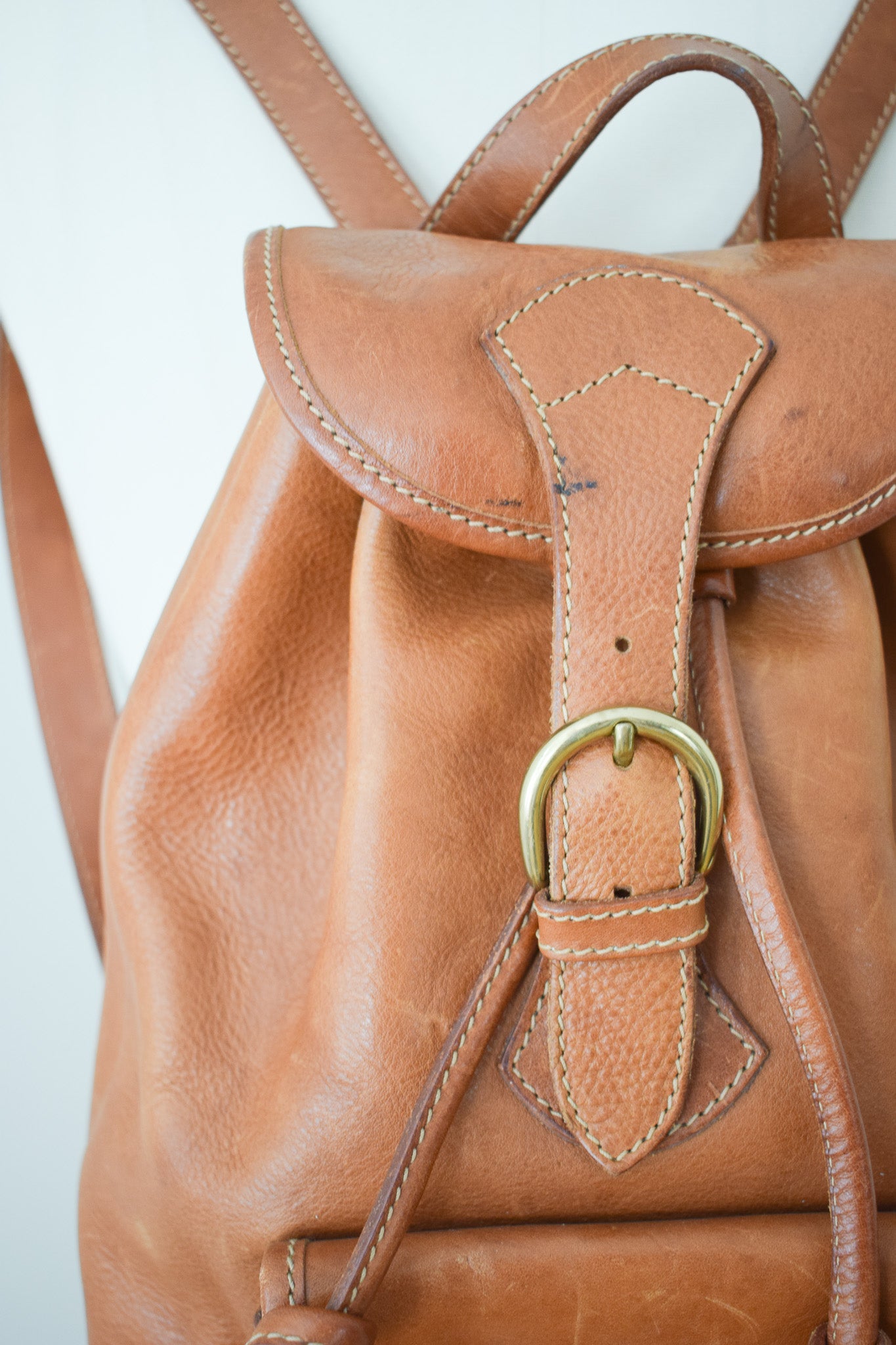 Vintage Camel Leather Backpack