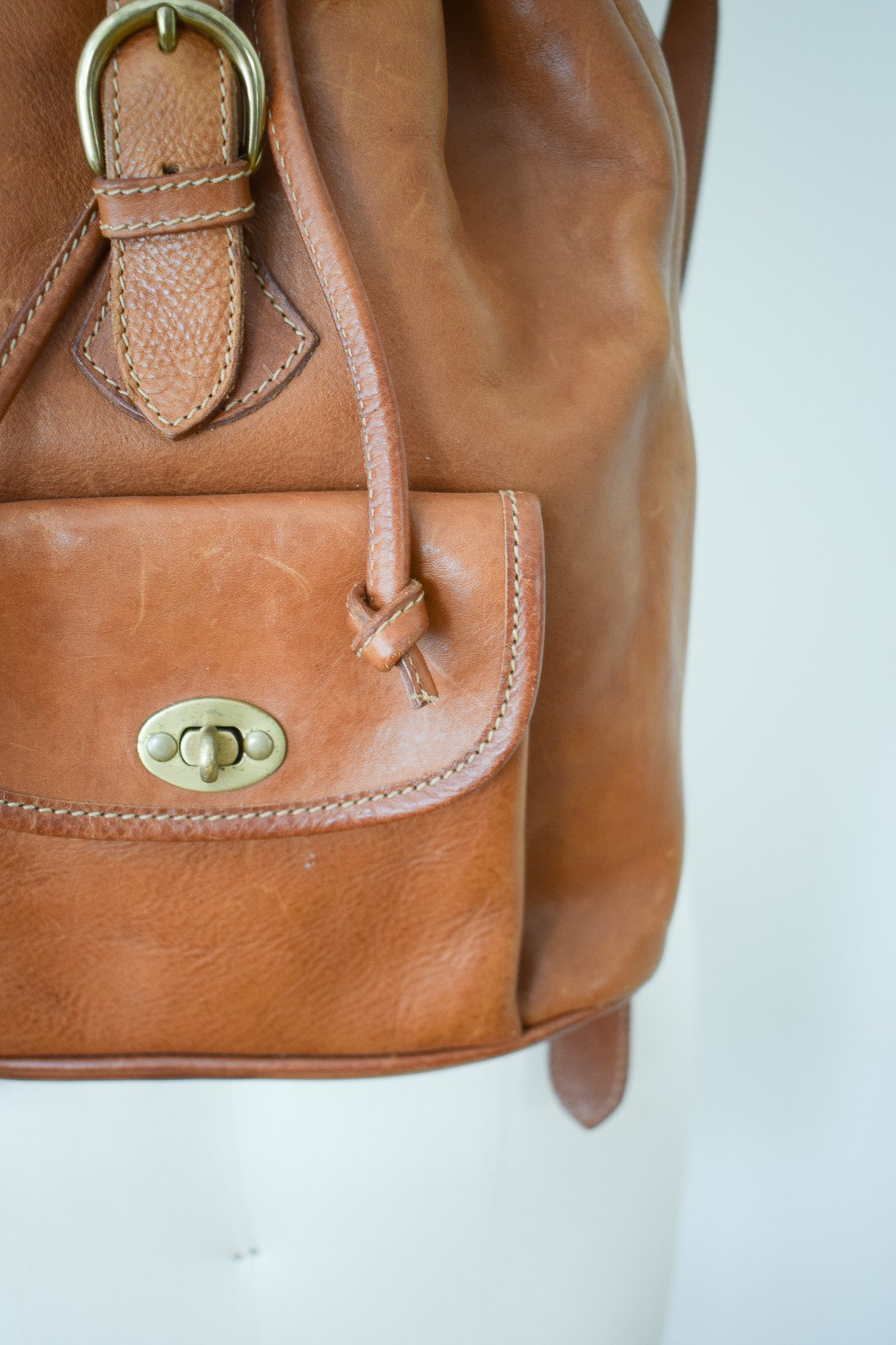 Vintage Camel Leather Backpack