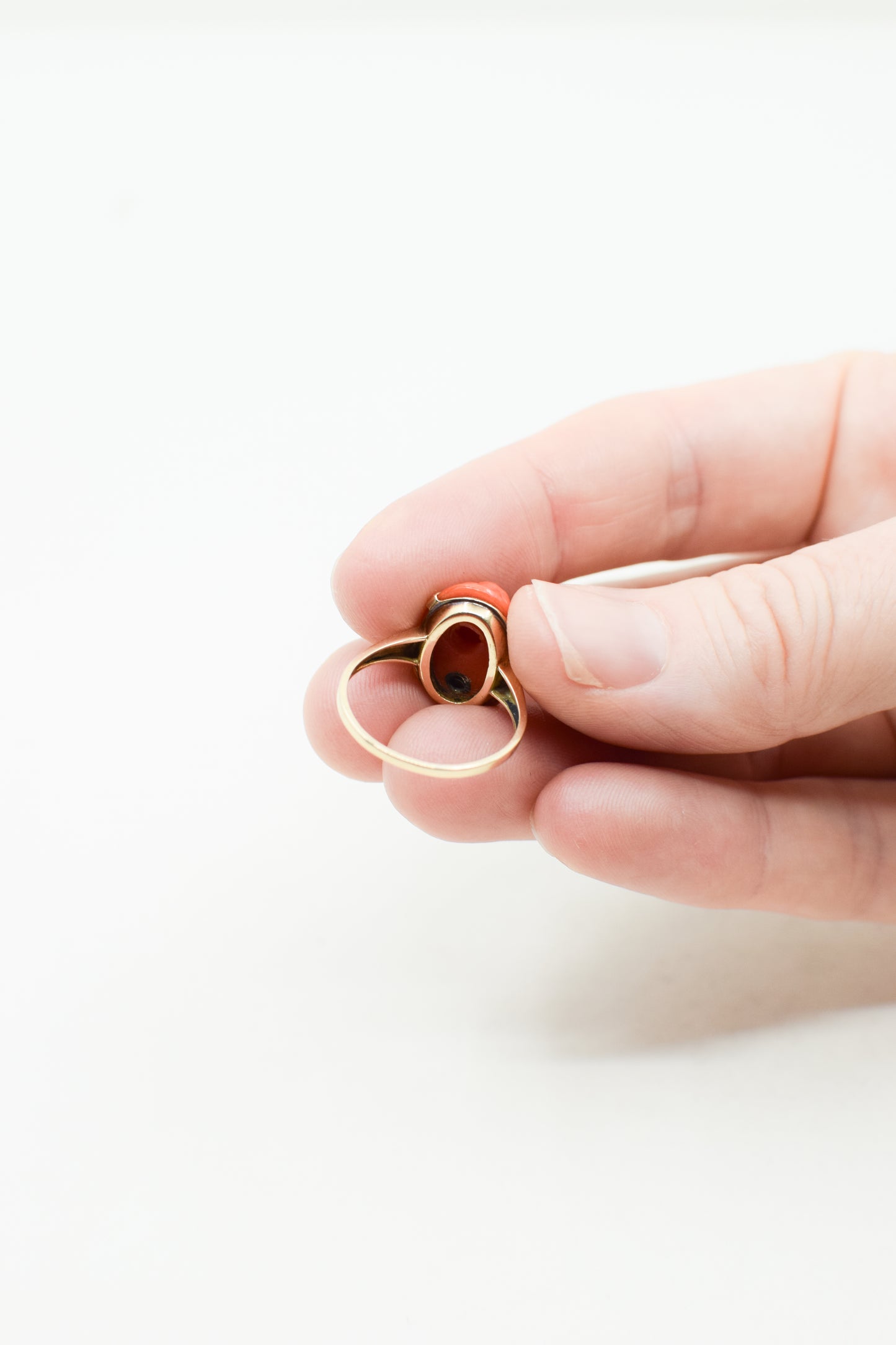 Antique Victorian 14kt Gold, Coral and Diamond Cameo Ring | US 7 1/4