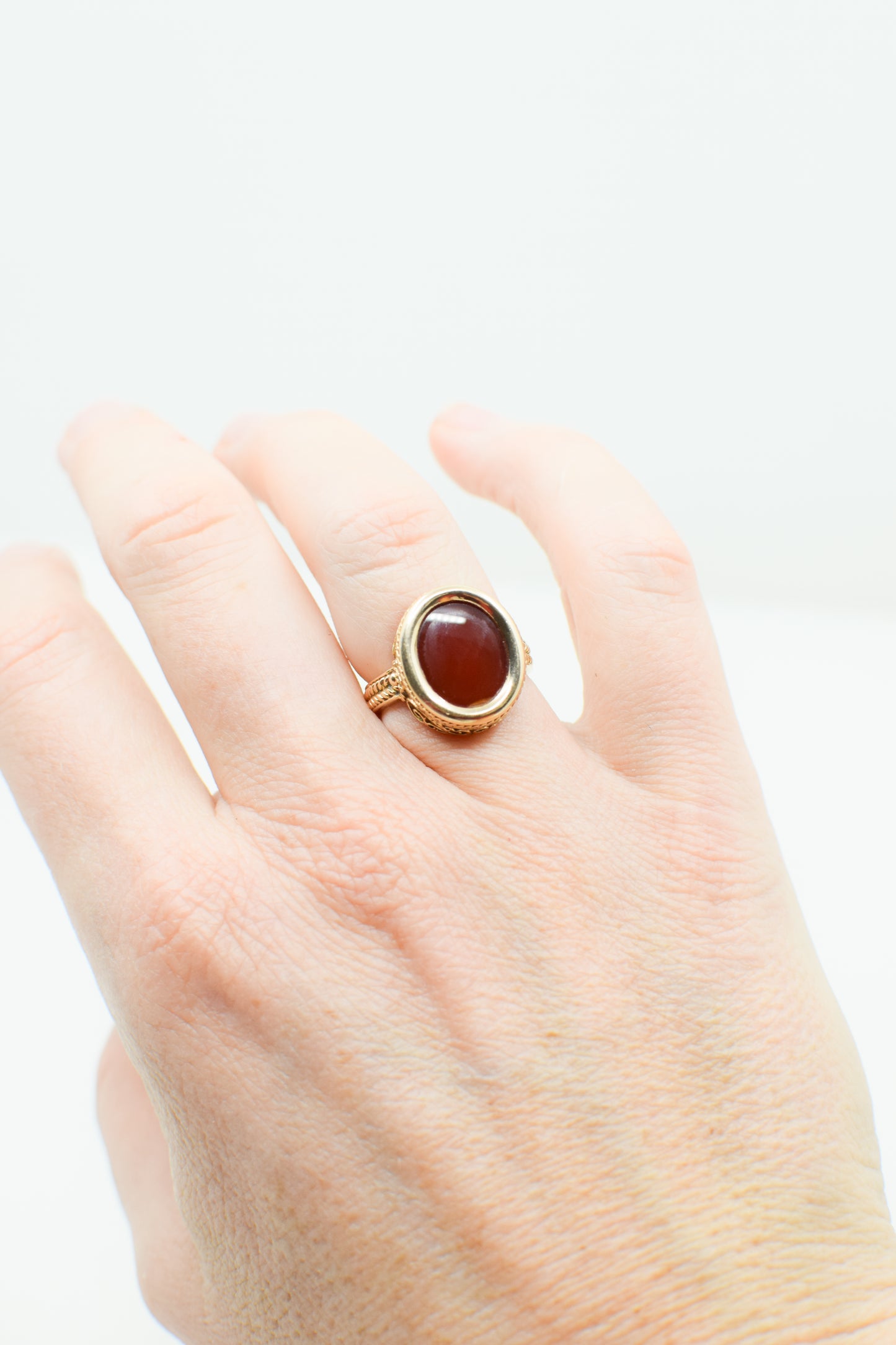 Vintage 14 kt Gold and Carnelian Etruscan Revivial Ring | US 6/6.25