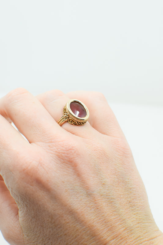 Vintage 14 kt Gold and Carnelian Etruscan Revivial Ring | US 6/6.25